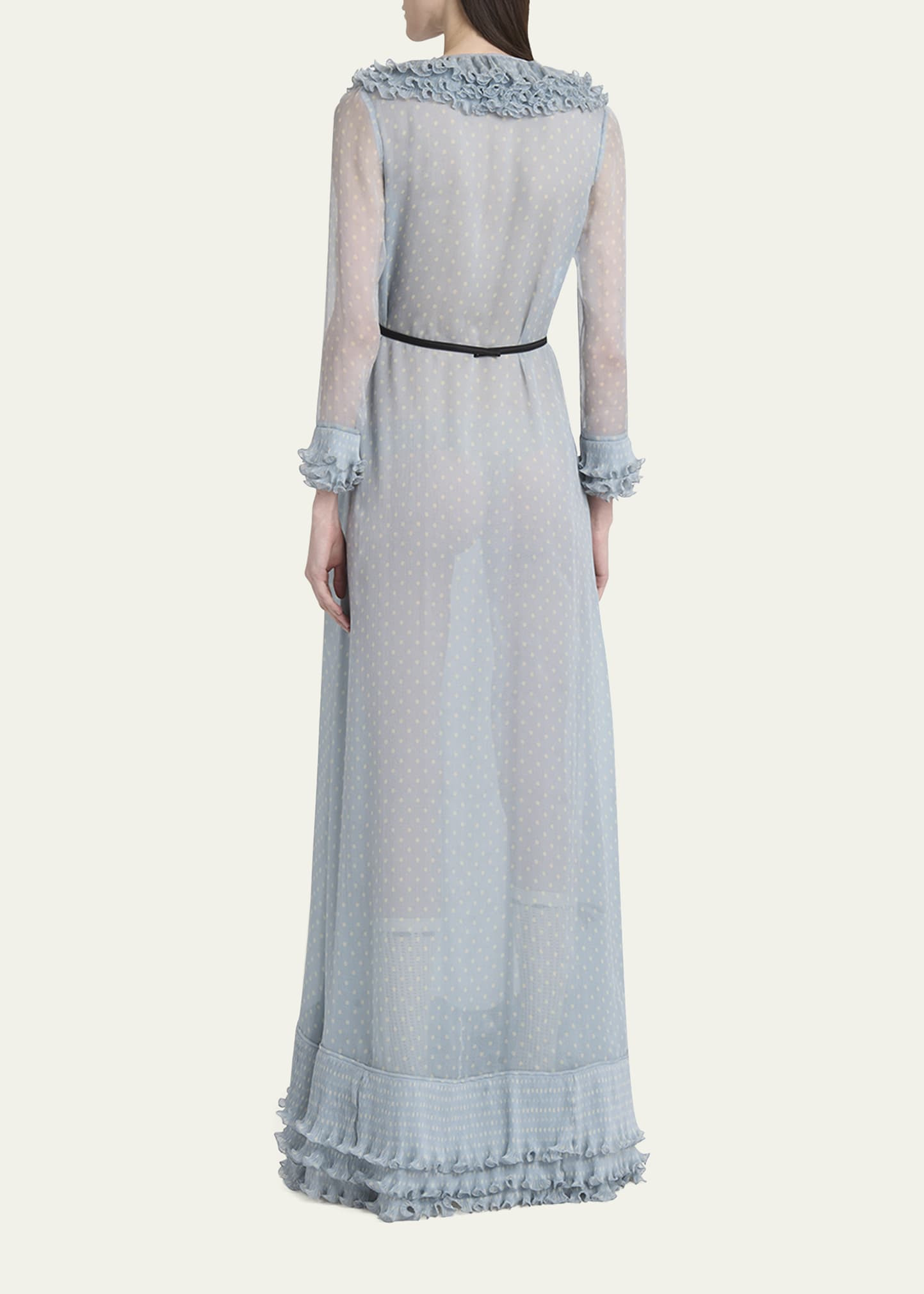 Polka Dot Layered Ruffle Sheer Gown with Ribbon - 3