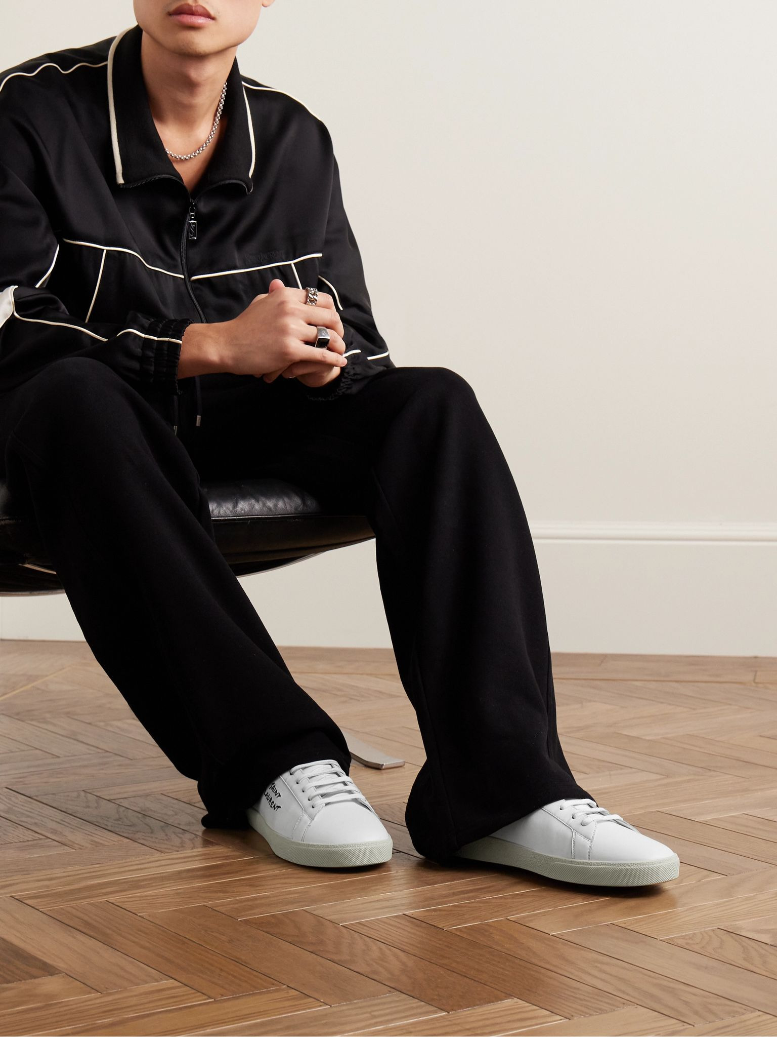 SL/06 Court Classic Logo-Embroidered Leather Sneakers White - 2