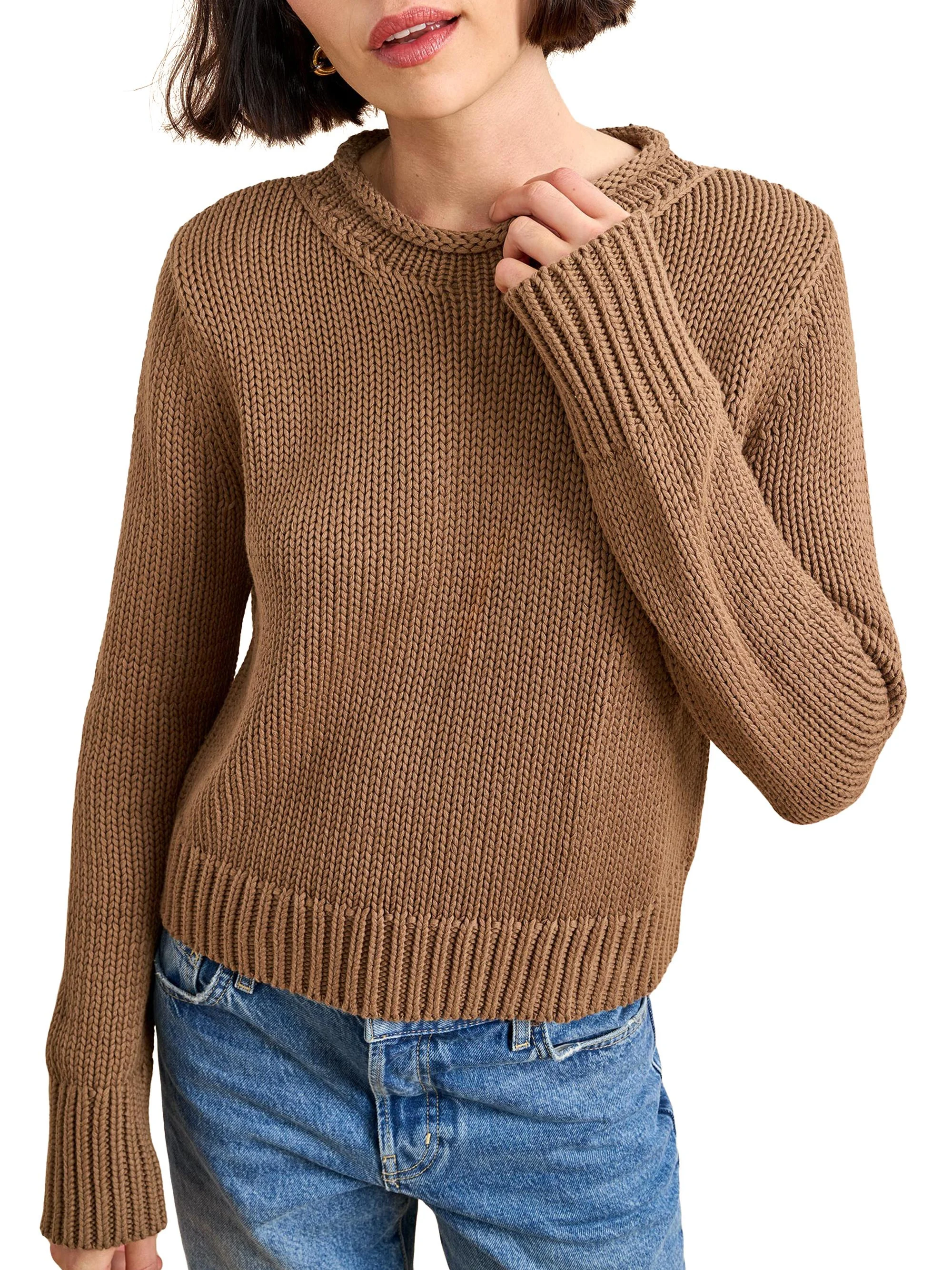 Women's Solid Mini Marina Sweater - Tan - 1