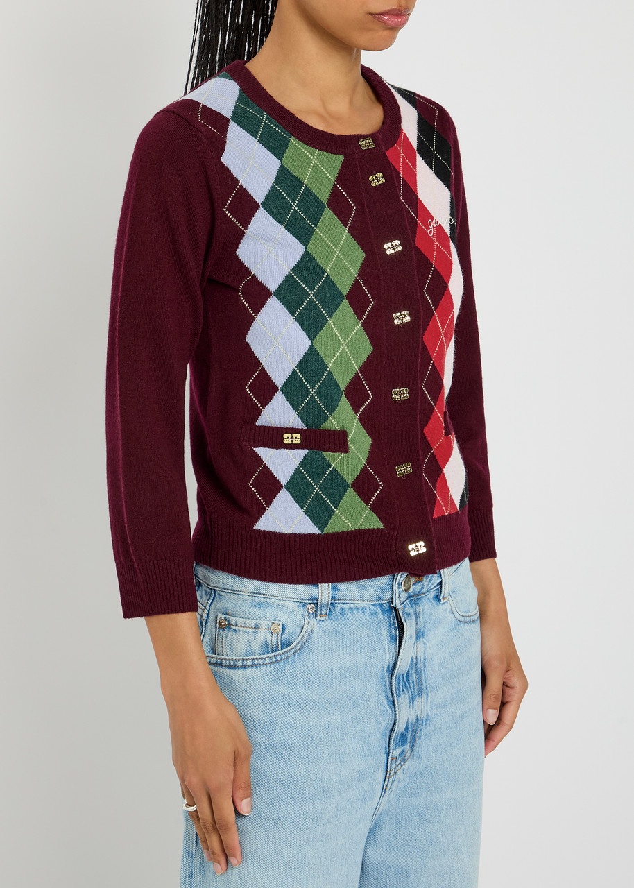 Ganni Patterned-intarsia Wool-blend Cardigan - 2
