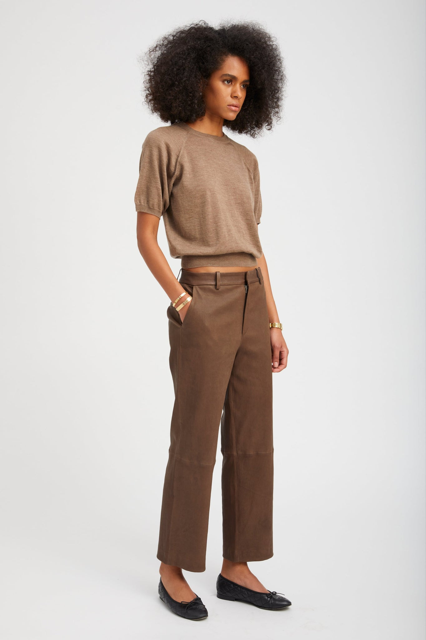 TRUFFLE LEATHER CROPPED TROUSERS - 4