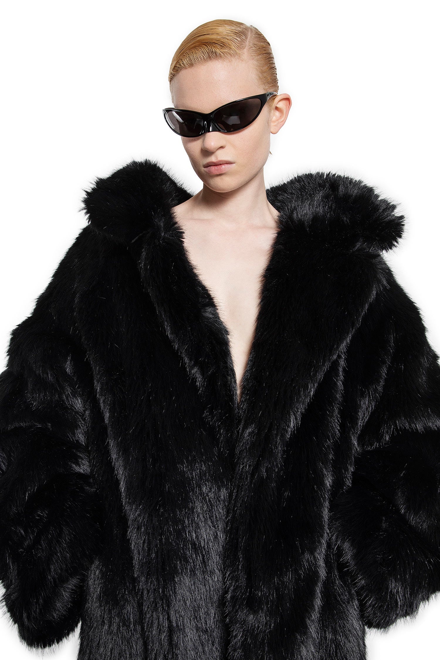 Off the shoulder fur coat deals