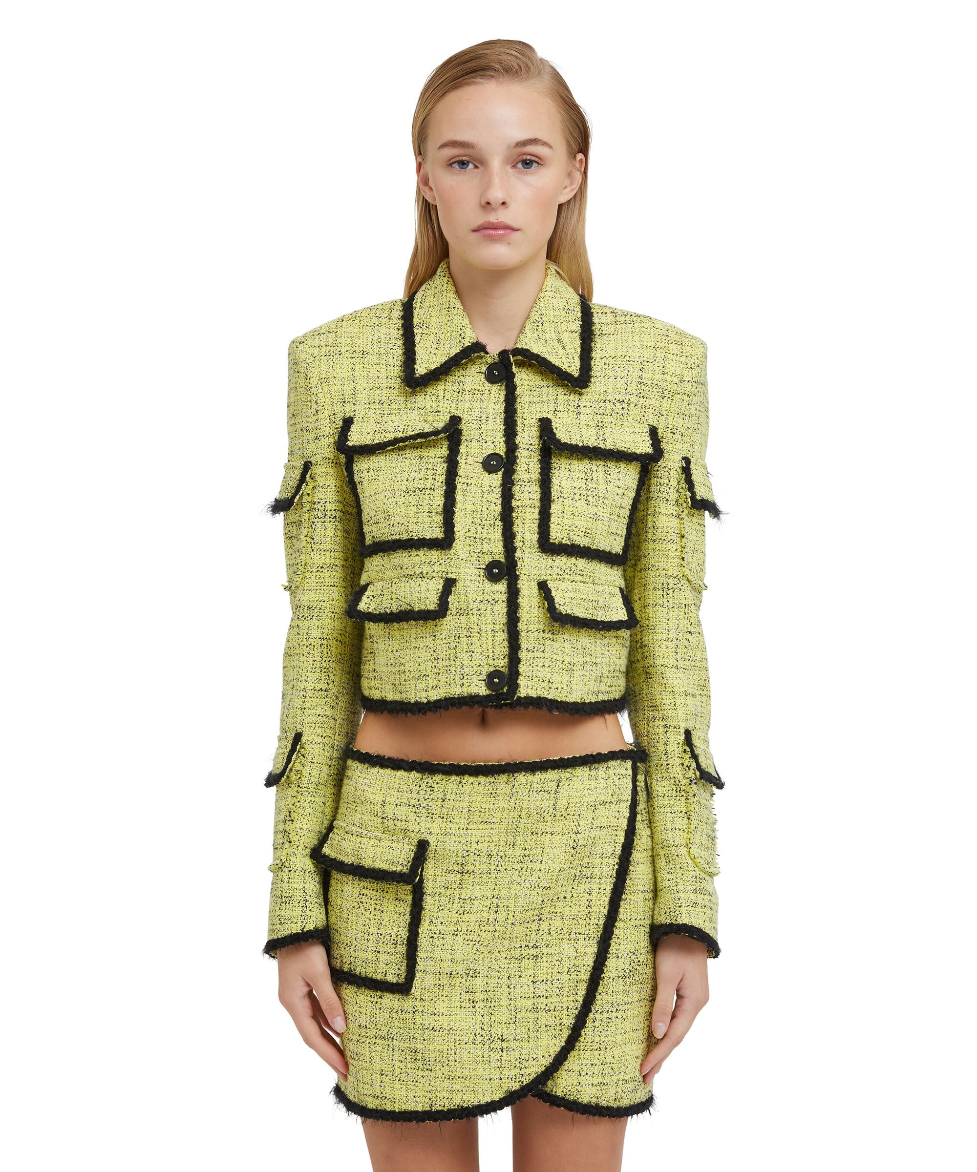 Salt and pepper tweed short jacket with pockets - 2