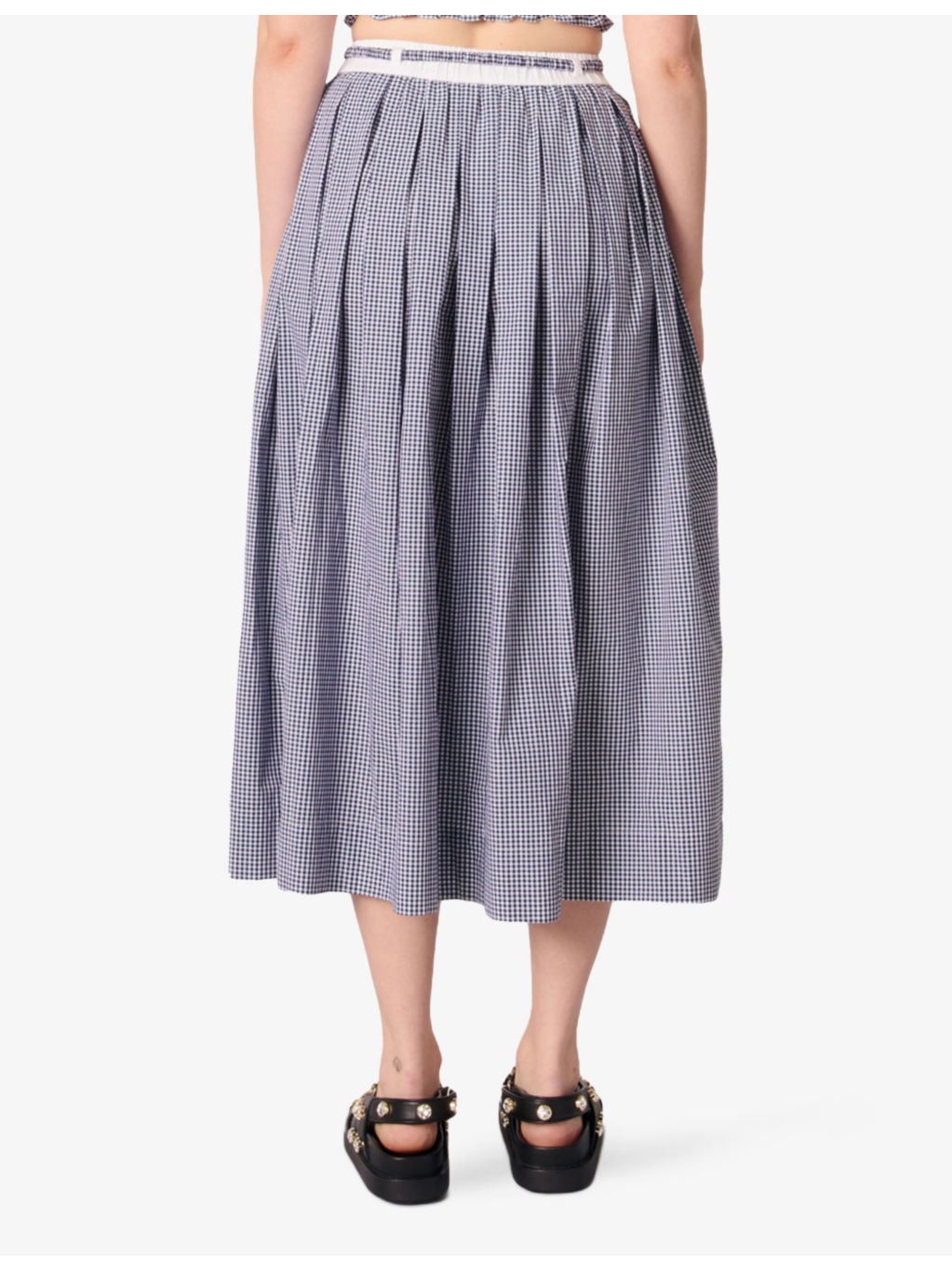Gingham-Print Belted Cotton Maxi Skirt - 3