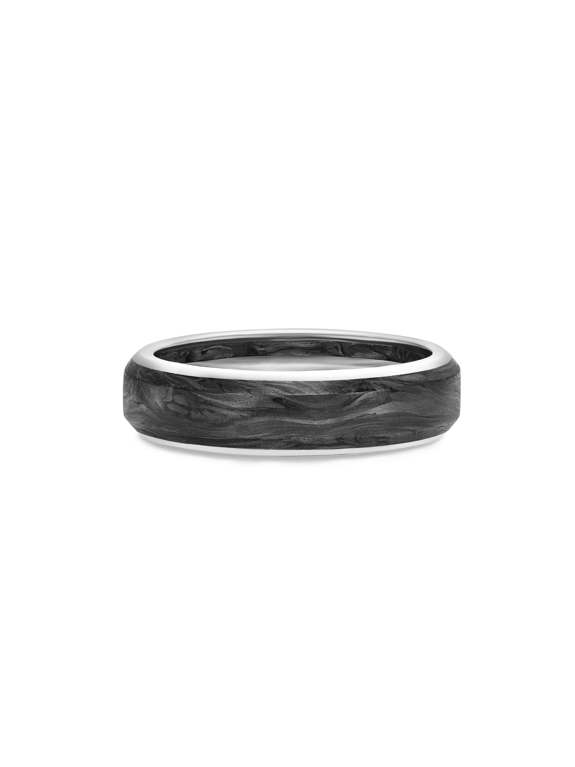 Men's Streamline Band Ring in 18K White Gold - Forged Carbon - 1