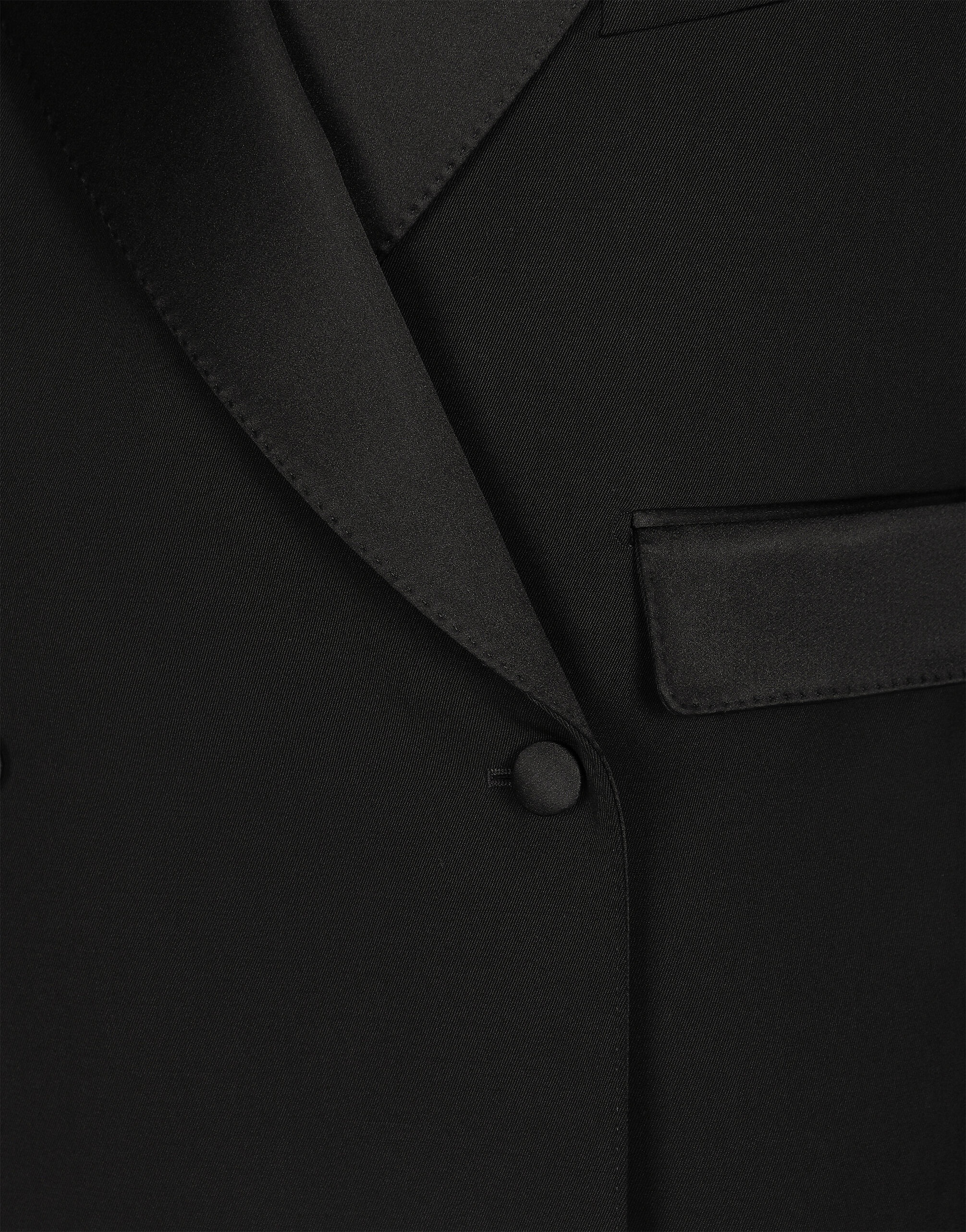 Short double-breasted wool gabardine tuxedo jacket - 5
