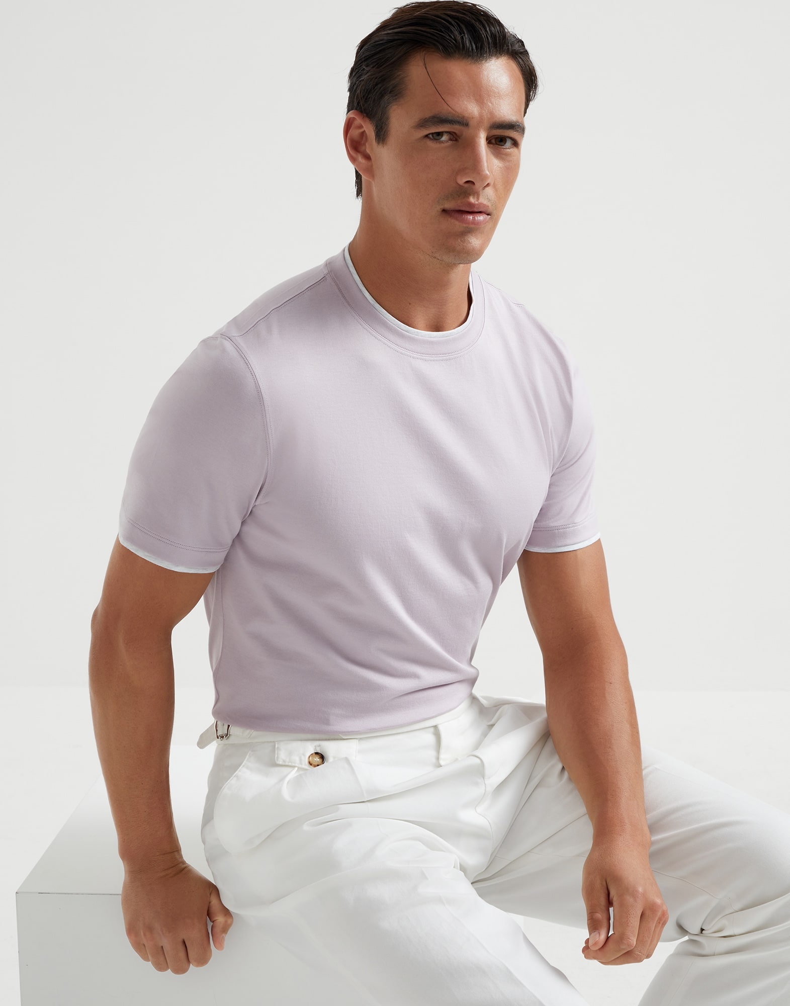 Cotton jersey crew neck T-shirt with faux-layering - 4