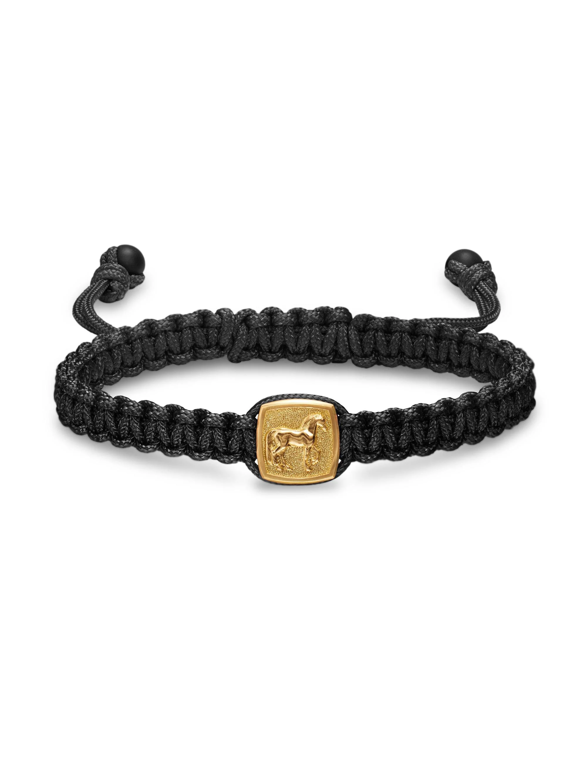 Men's Petrvs Horse Black Nylon Woven Station Bracelet in 18K Yellow Gold - Black - 1