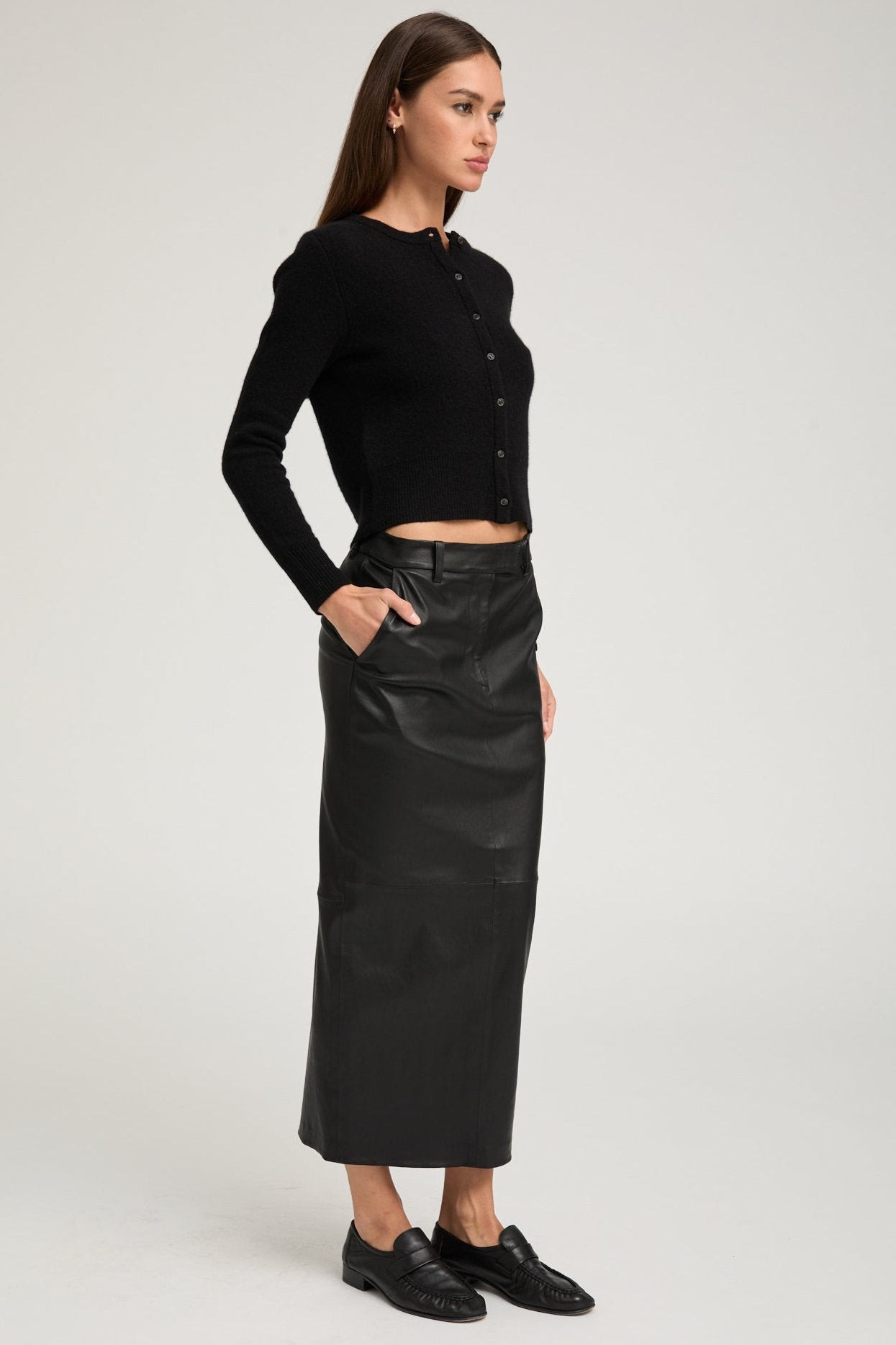 BLACK LEATHER TROUSER SKIRT - 3