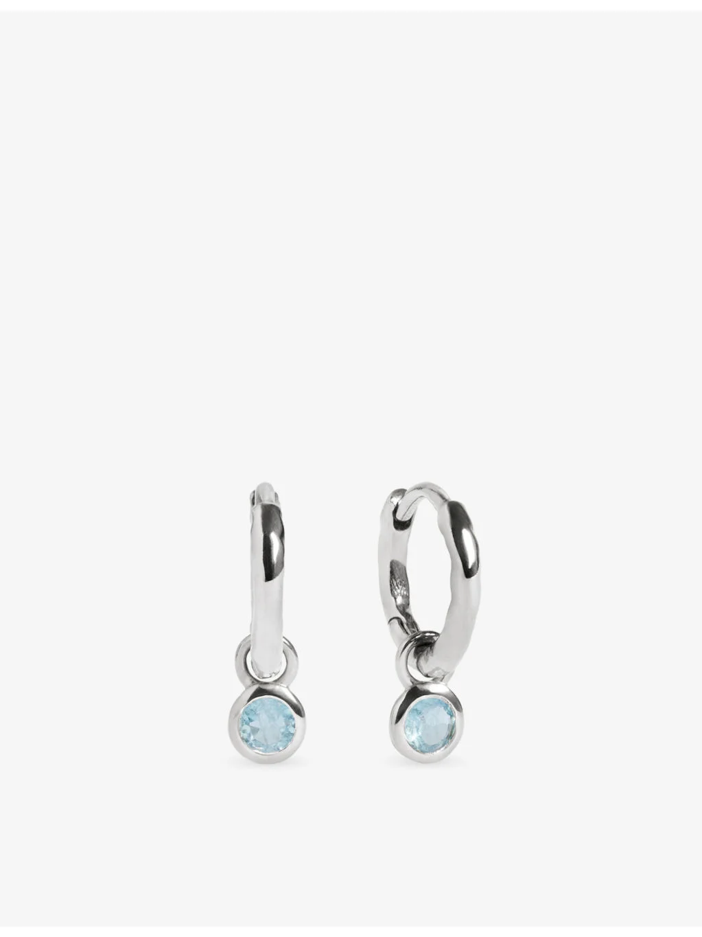 March Birthstone Sterling-Silver and Aquamarine Huggie Earrings - 1