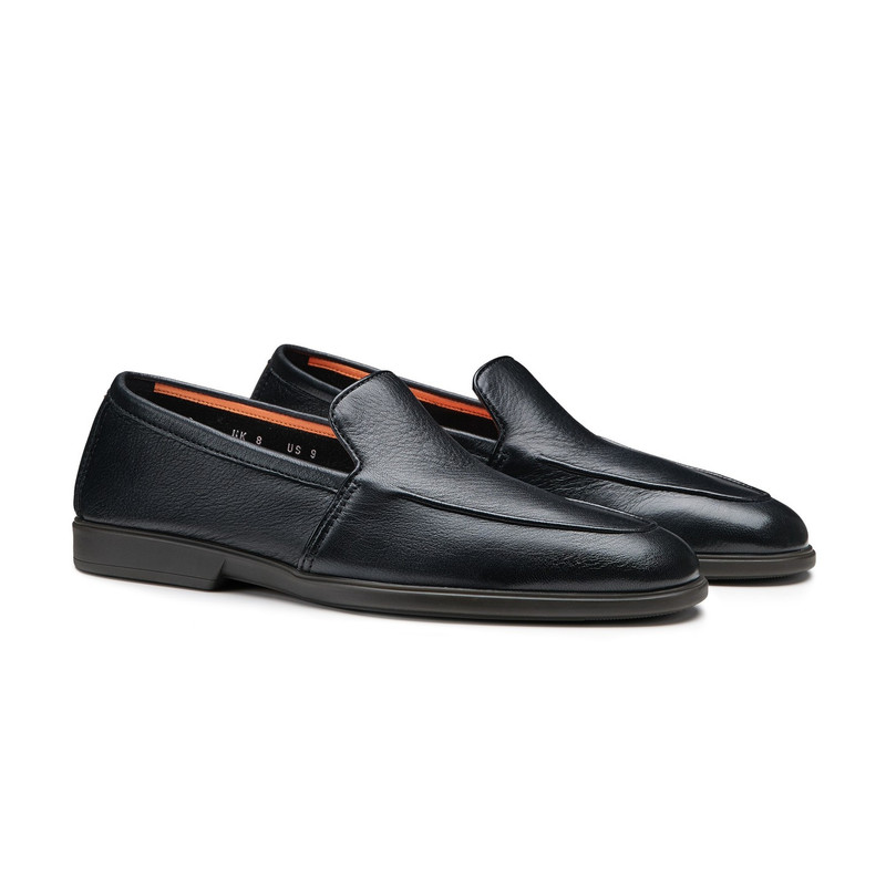 Santoni Men's black leather loafer outlook