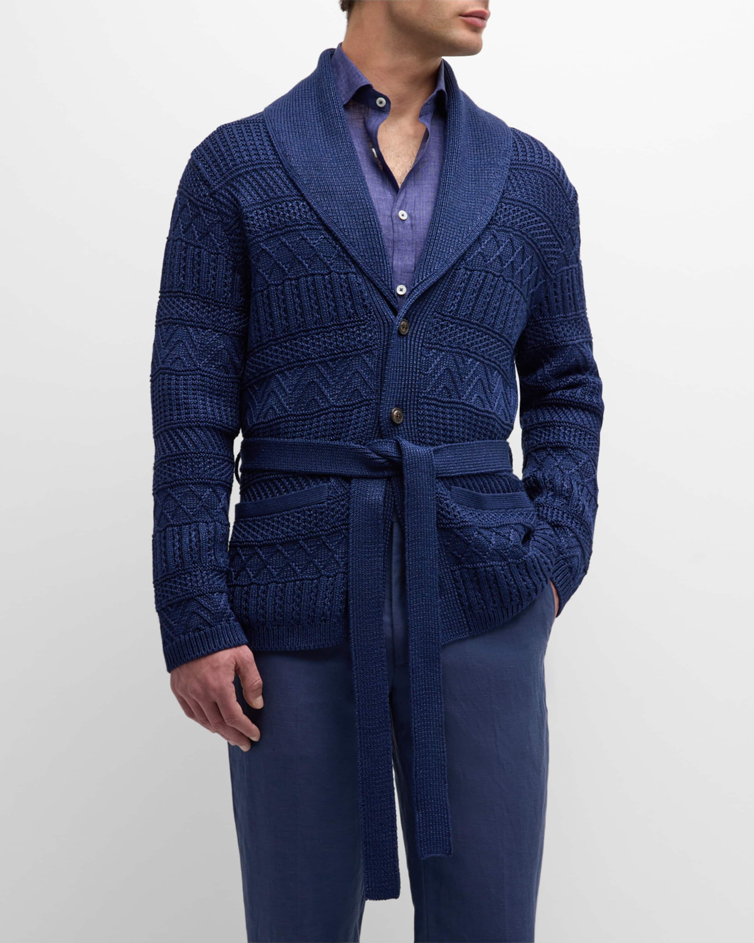 Men's Textured Knit Belted Cardigan - 2