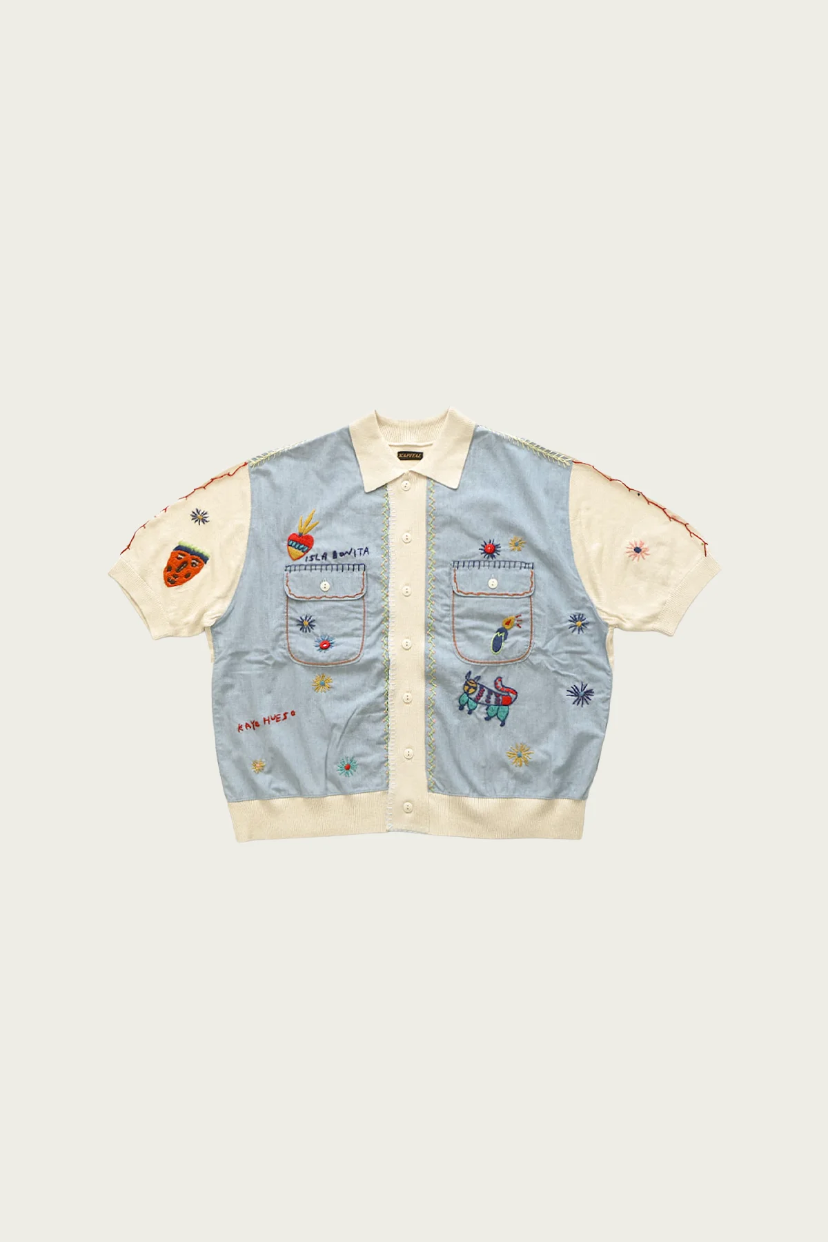 KnitxChambray Polo Shirt (ISLA BONITA) - Ecru - 1