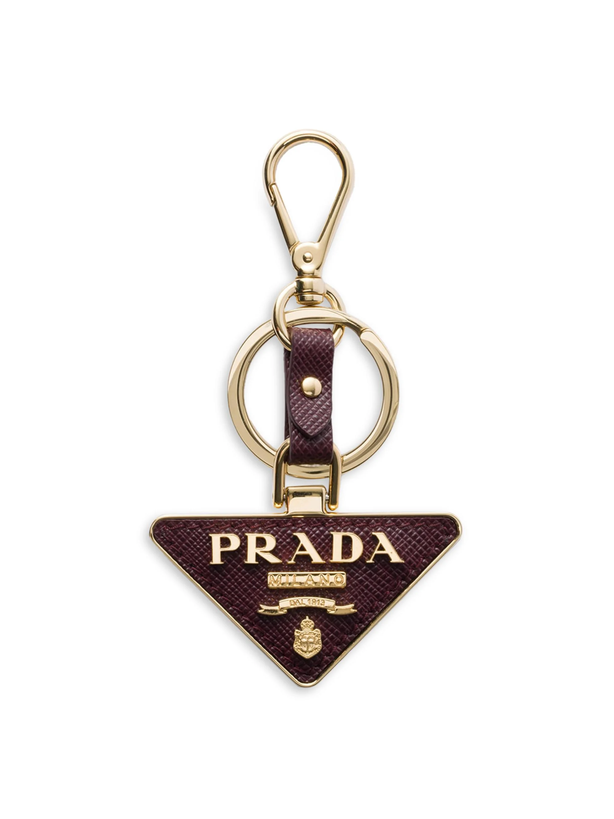 Men's Saffiano Leather and Metal Keychain - Dark Red - 1