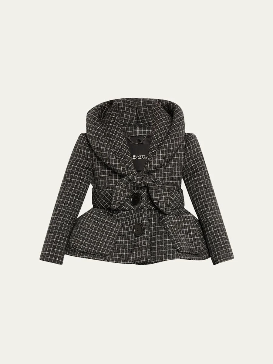 Check Wool Padded Crop Hooded Jacket - 1