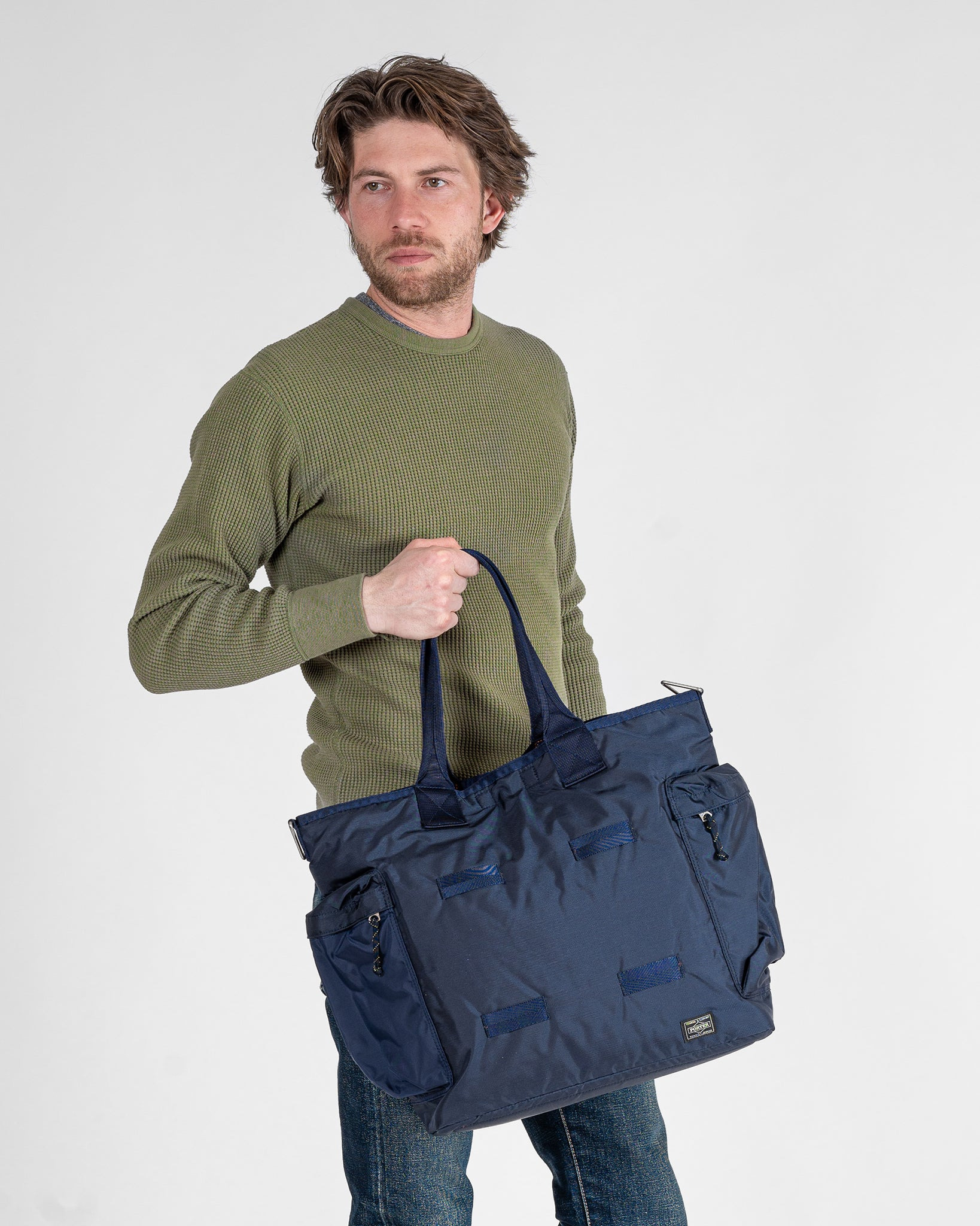 POR-FOR-TOTE-NAV Porter - Yoshida & Co. - Force 2Way Tote Bag - Navy Blue - 2