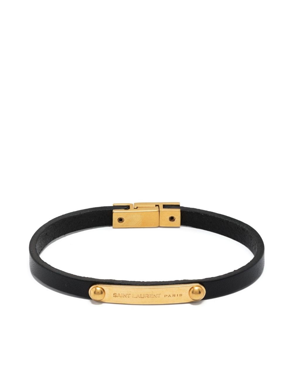 engraved-logo leather-band bracelet - 1