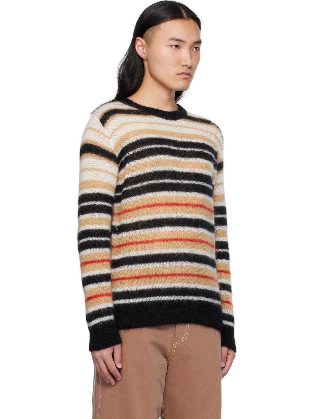 Beige & Black Striped Brushed Mohair Sweater - 2