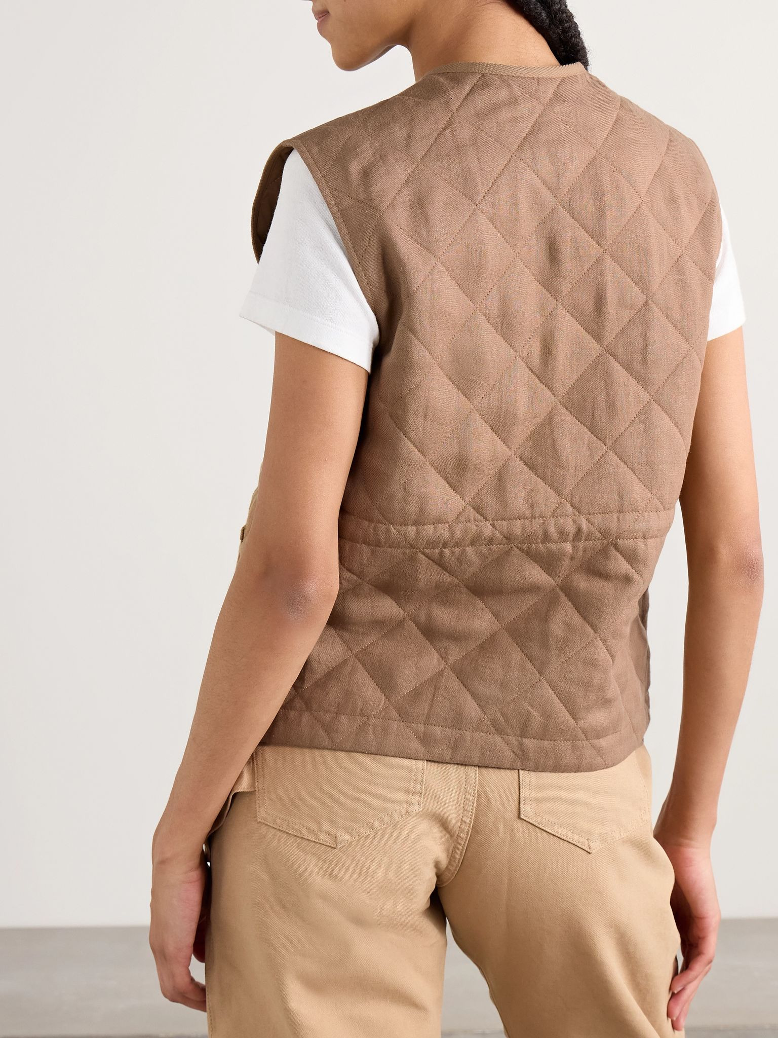 Vigny padded quilted linen vest Brown - 3