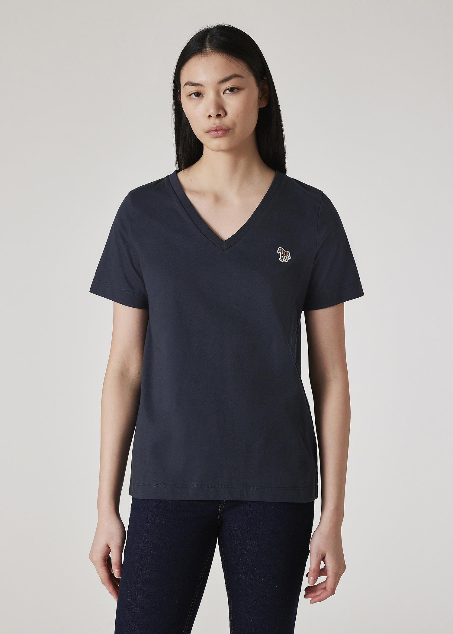 Women's Navy Blue V-Neck Zebra T-Shirt - 3