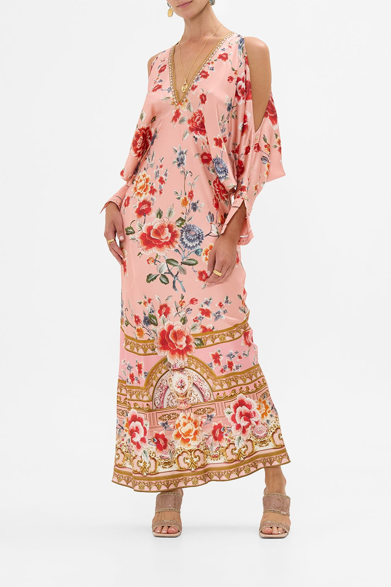 CAMILLA PLUNGE NECK DRAPED SHOULDER DRESS outlook