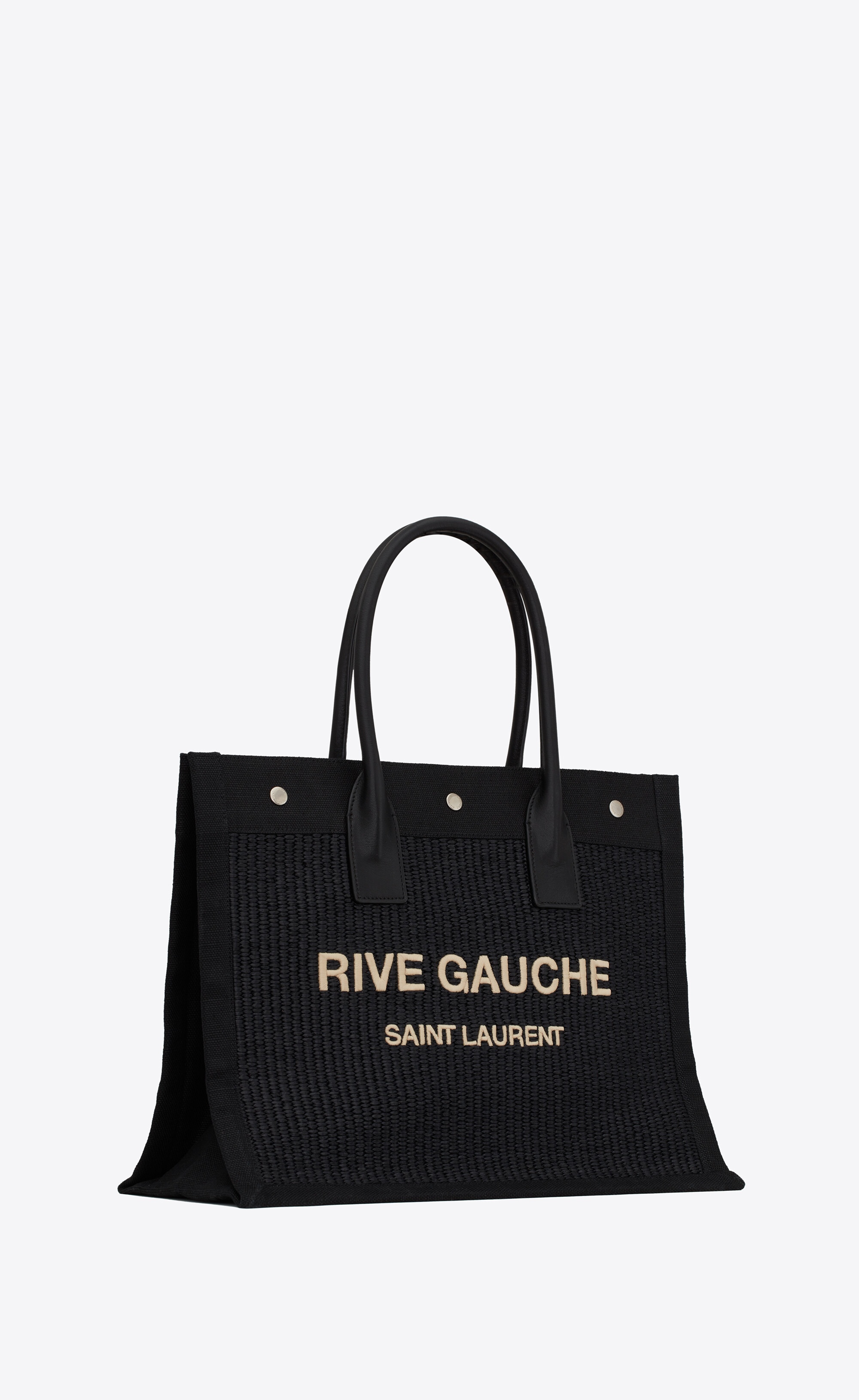 rive gauche small tote bag in raffia and leather - 5