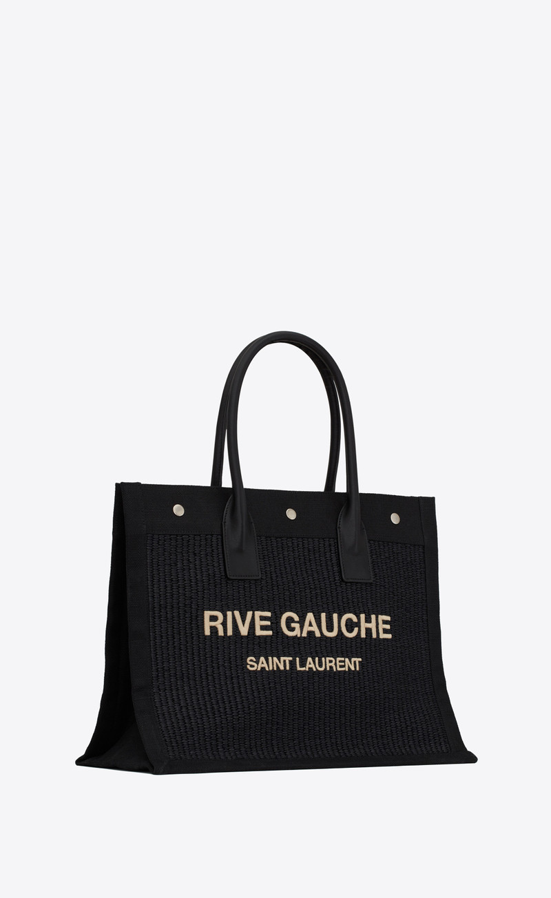 rive gauche small tote bag in raffia and leather 5