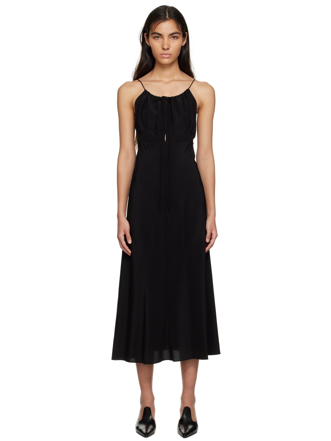 Black Gathered Maxi Dress - 1