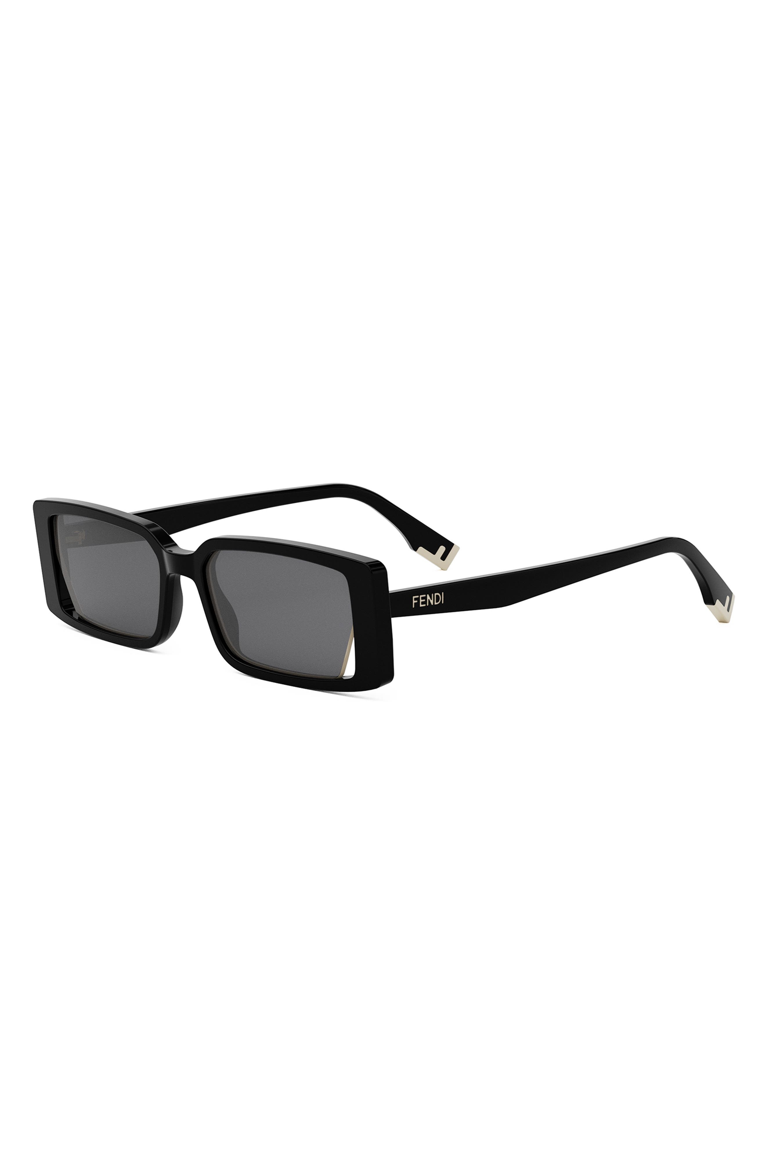 Fendi Way 53mm Rectangular Sunglasses in Shiny Black /Smoke at Nordstrom - 2
