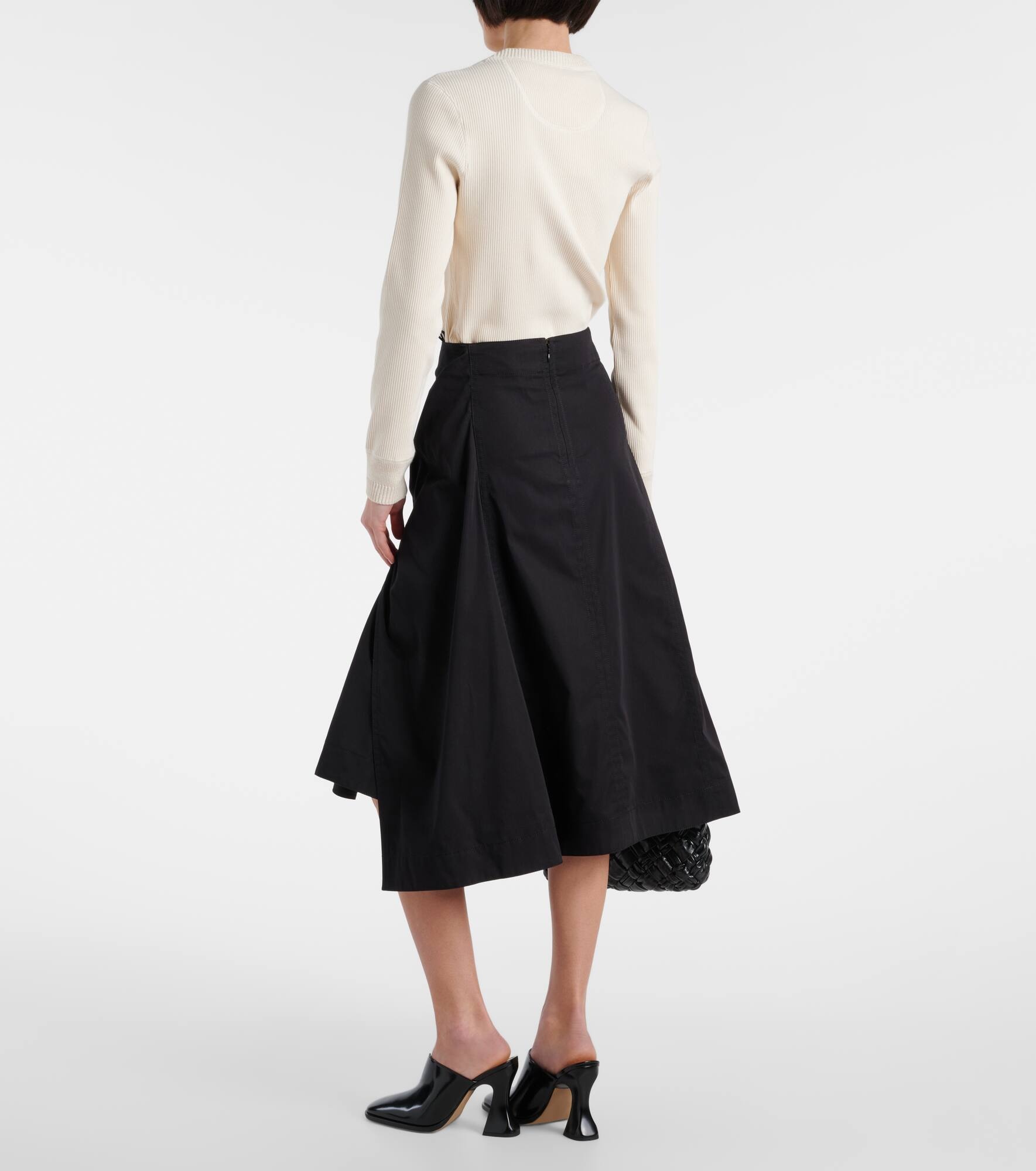 Gathered cotton and silk midi skirt - 3