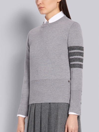 Thom Browne Light Grey Fine Merino Wool Milano Stitch Shetland Tonal 4-Bar Crewneck Pullover outlook