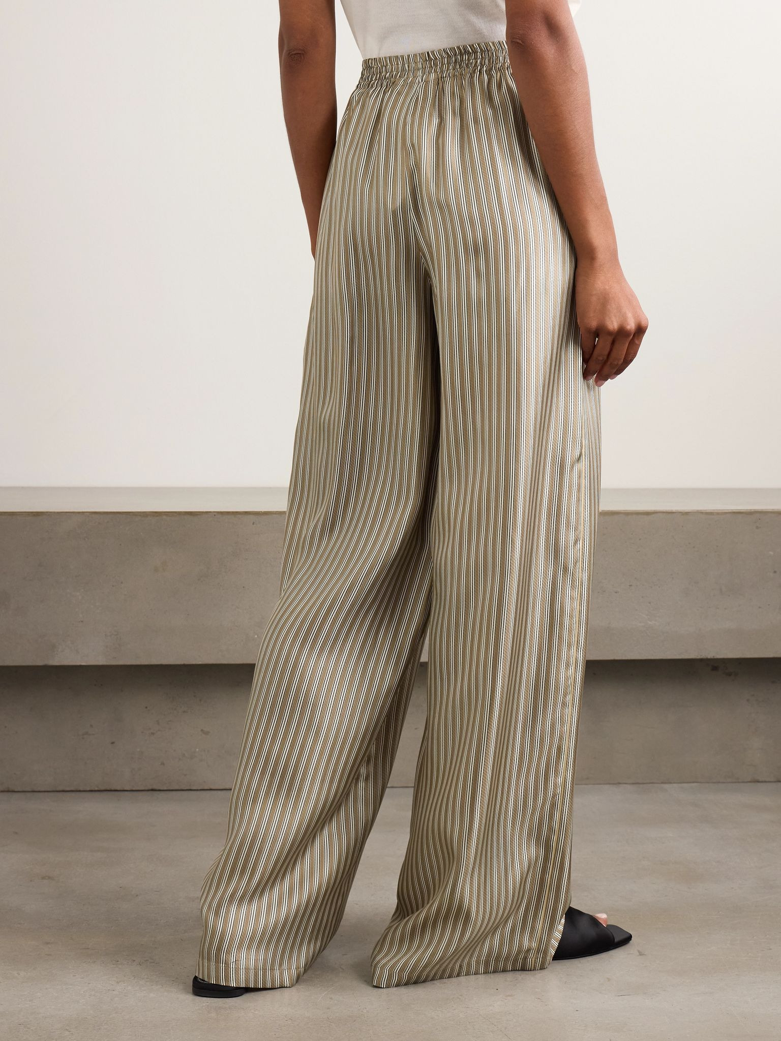 Ladino striped silk-twill wide-leg pants Brown - 4