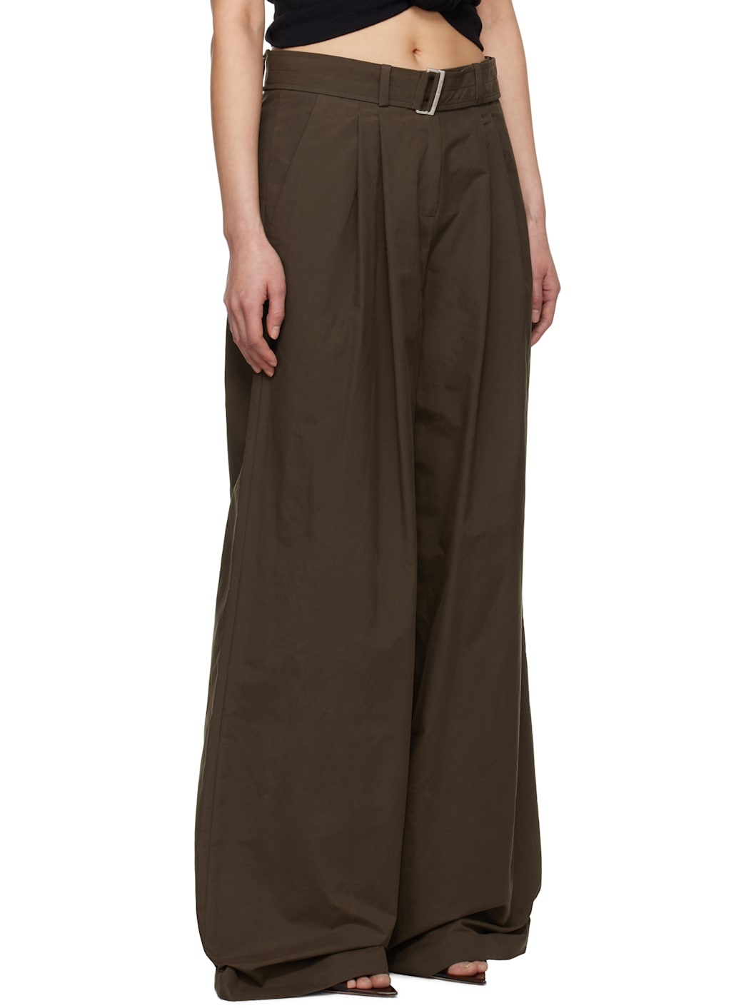 Brown Belted Relaxed Cotton Trousers - 2