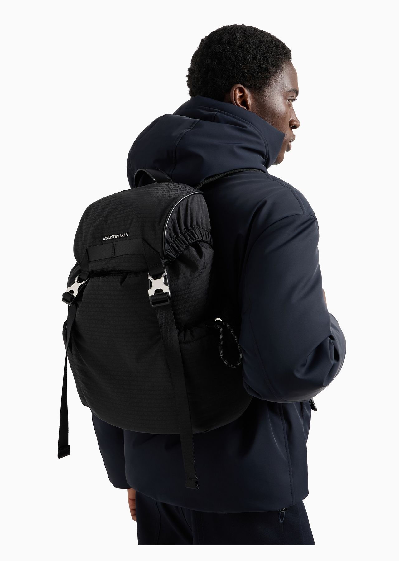 Nylon backpack with all-over, jacquard logo lettering - 6