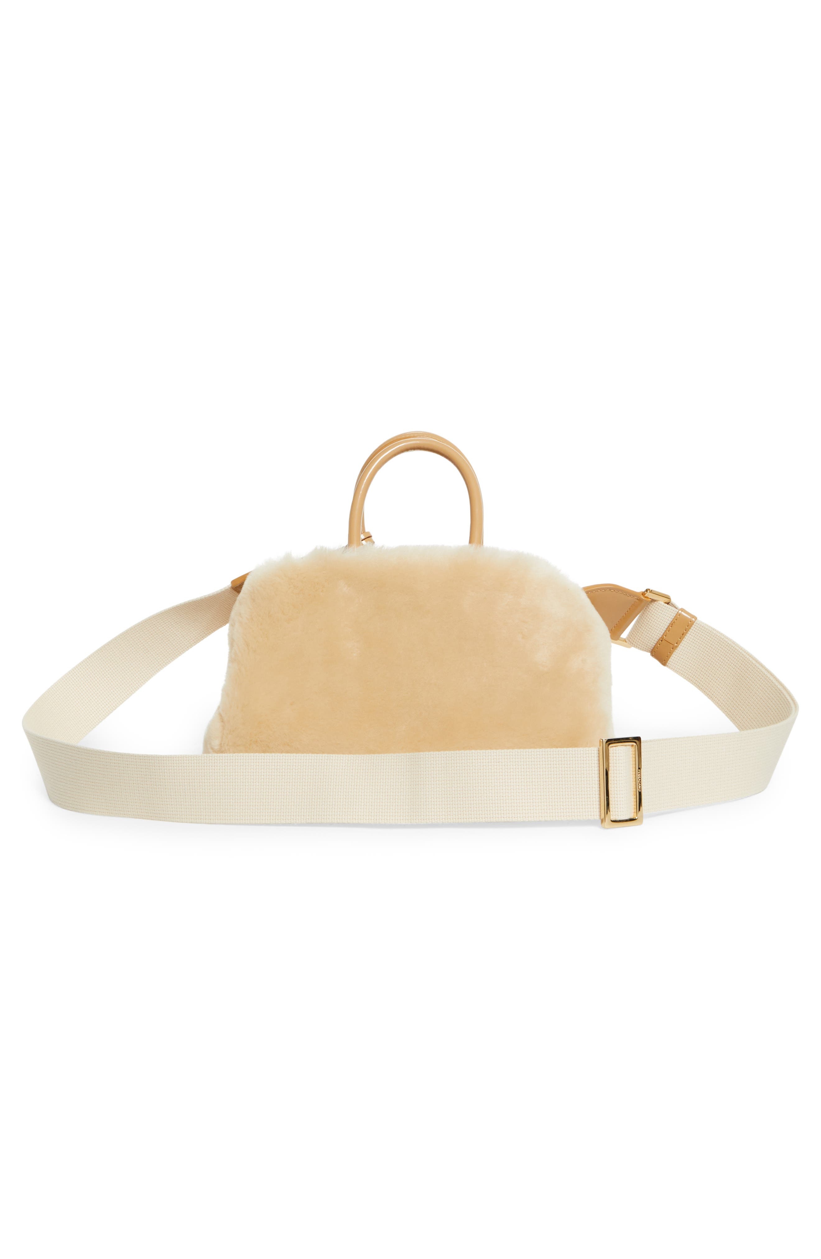 FERRAGAMO Mini Hug Genuine Shearling Top Handle Bag in Naturale/Camel at Nordstrom - 5
