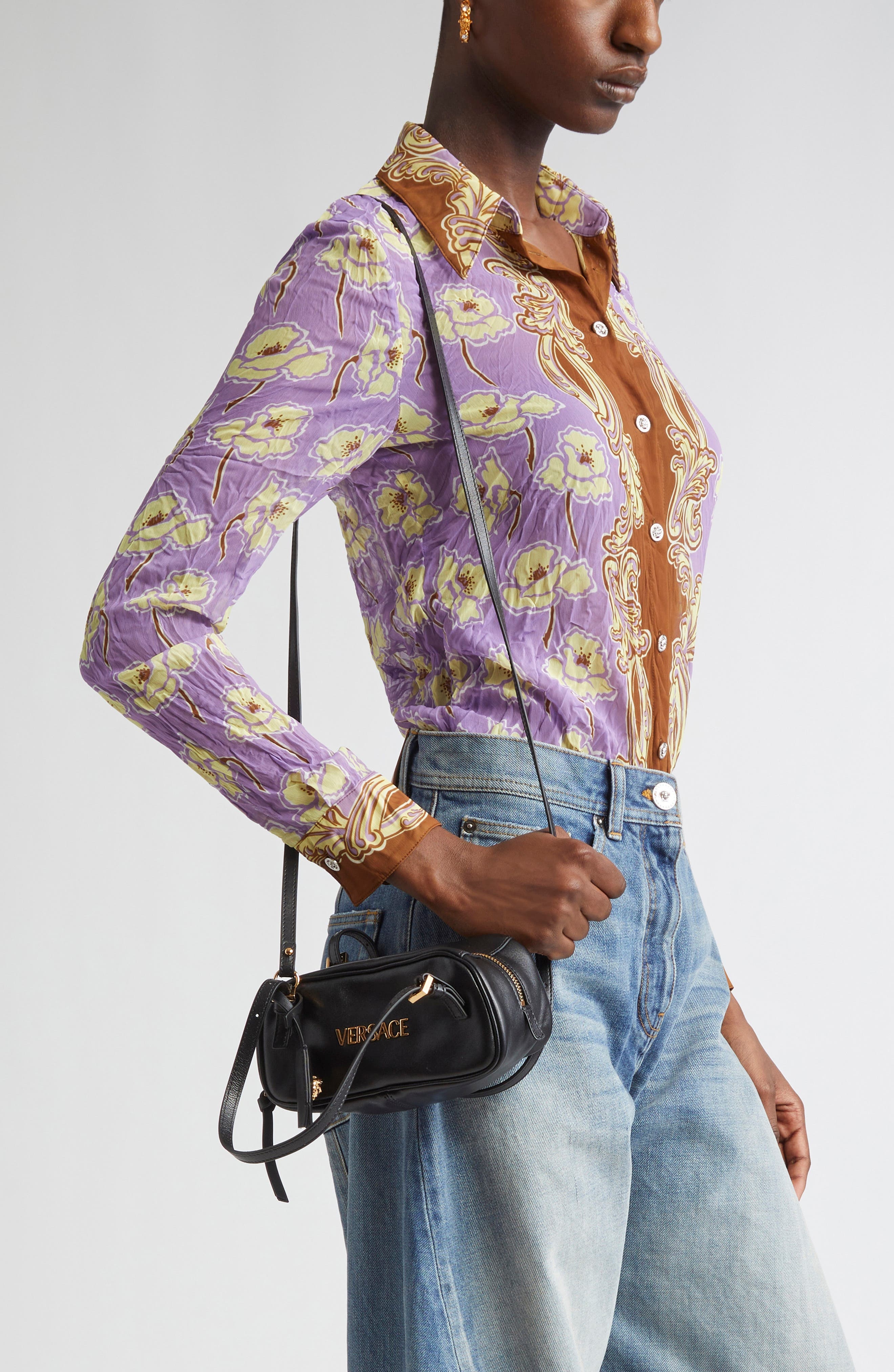 Versace Mini Logo East/West Leather Shoulder Bag in Black Versace Gold at Nordstrom - 2