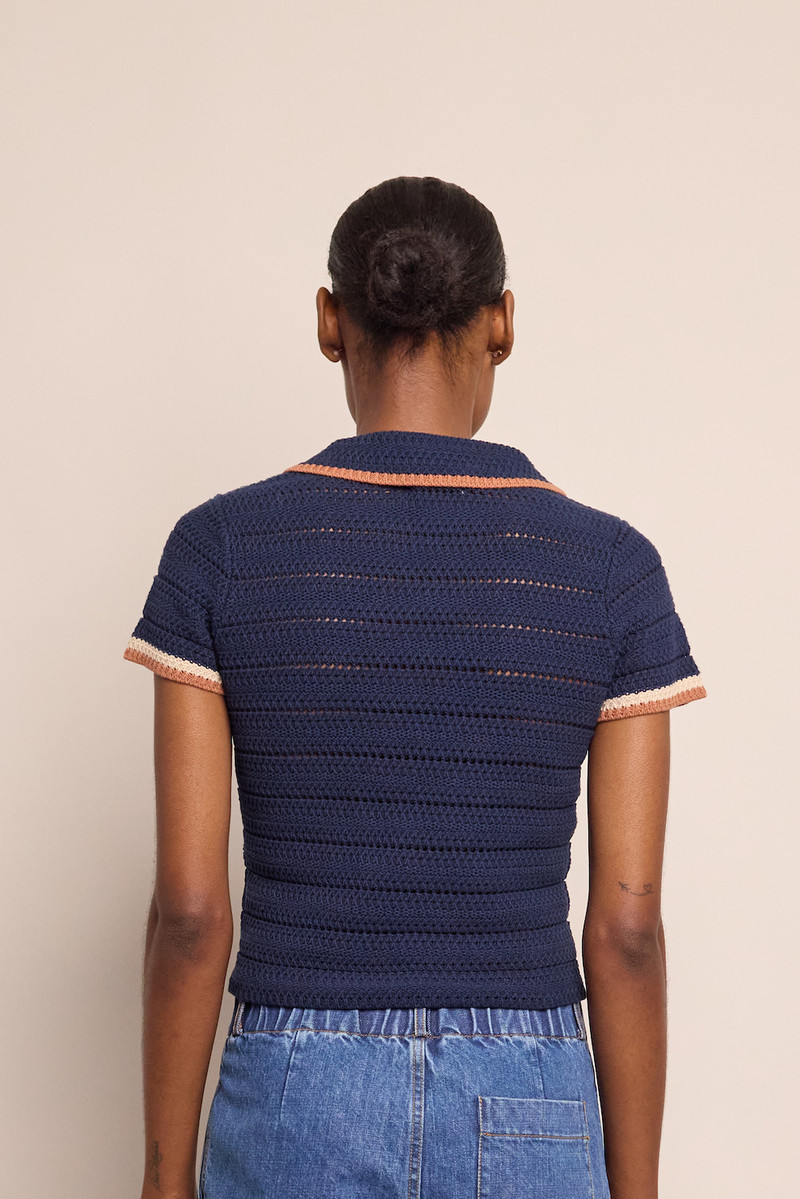 Lydia Top The Crochet Fabrication Adds A Bohemian Flare To The Classic Polo 3