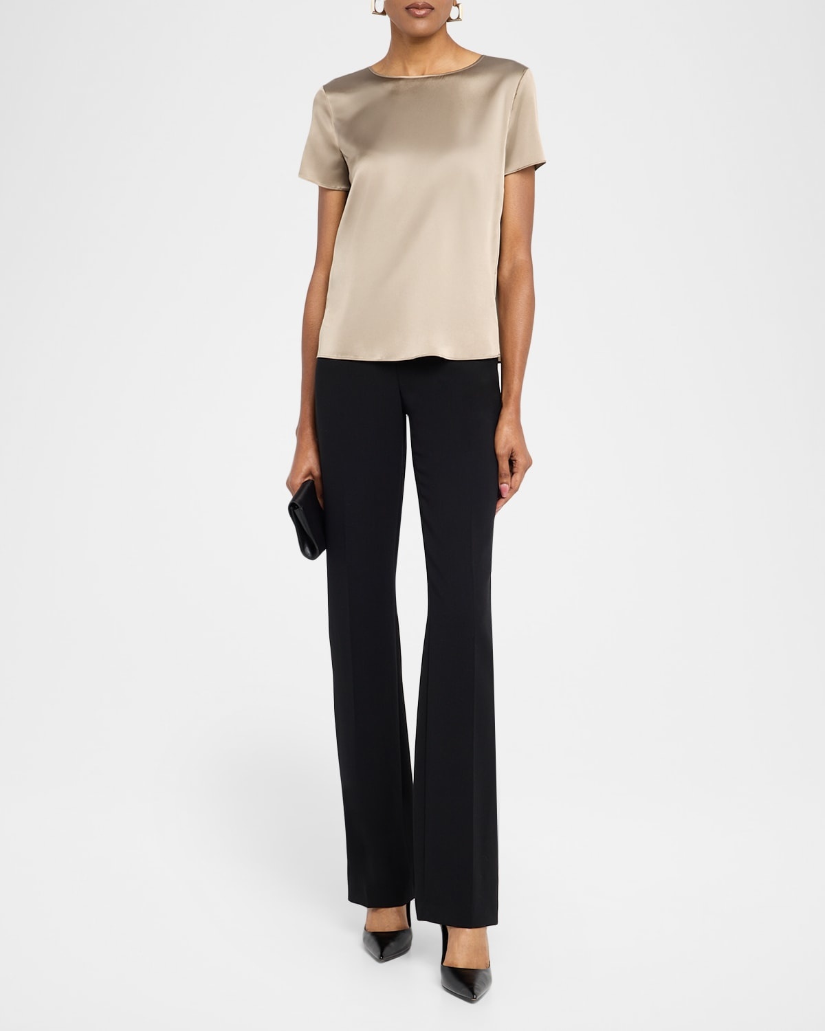 Short-Sleeve Crewneck Satin Tee - 2