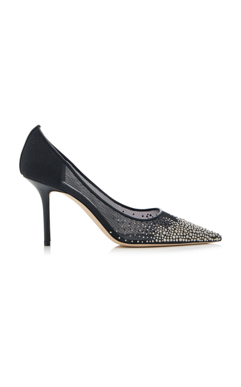 Love Crystal-Embellished Mesh Pumps black 1