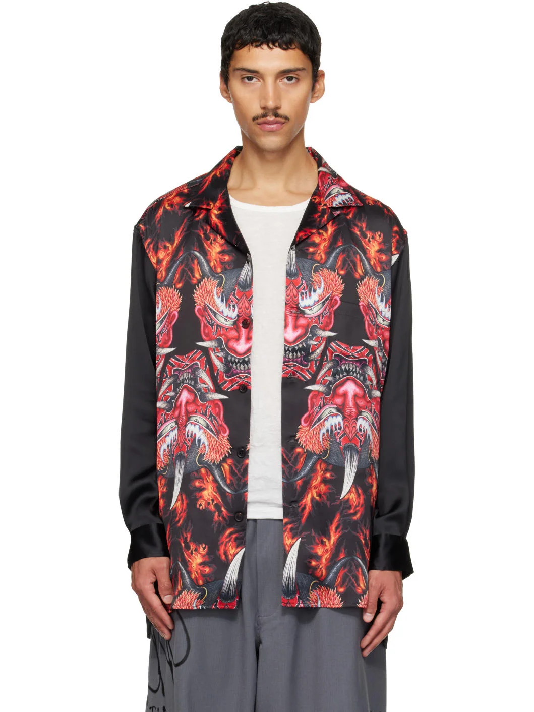 Red & Black Satin Graphic 'Beast' Shirt - 1