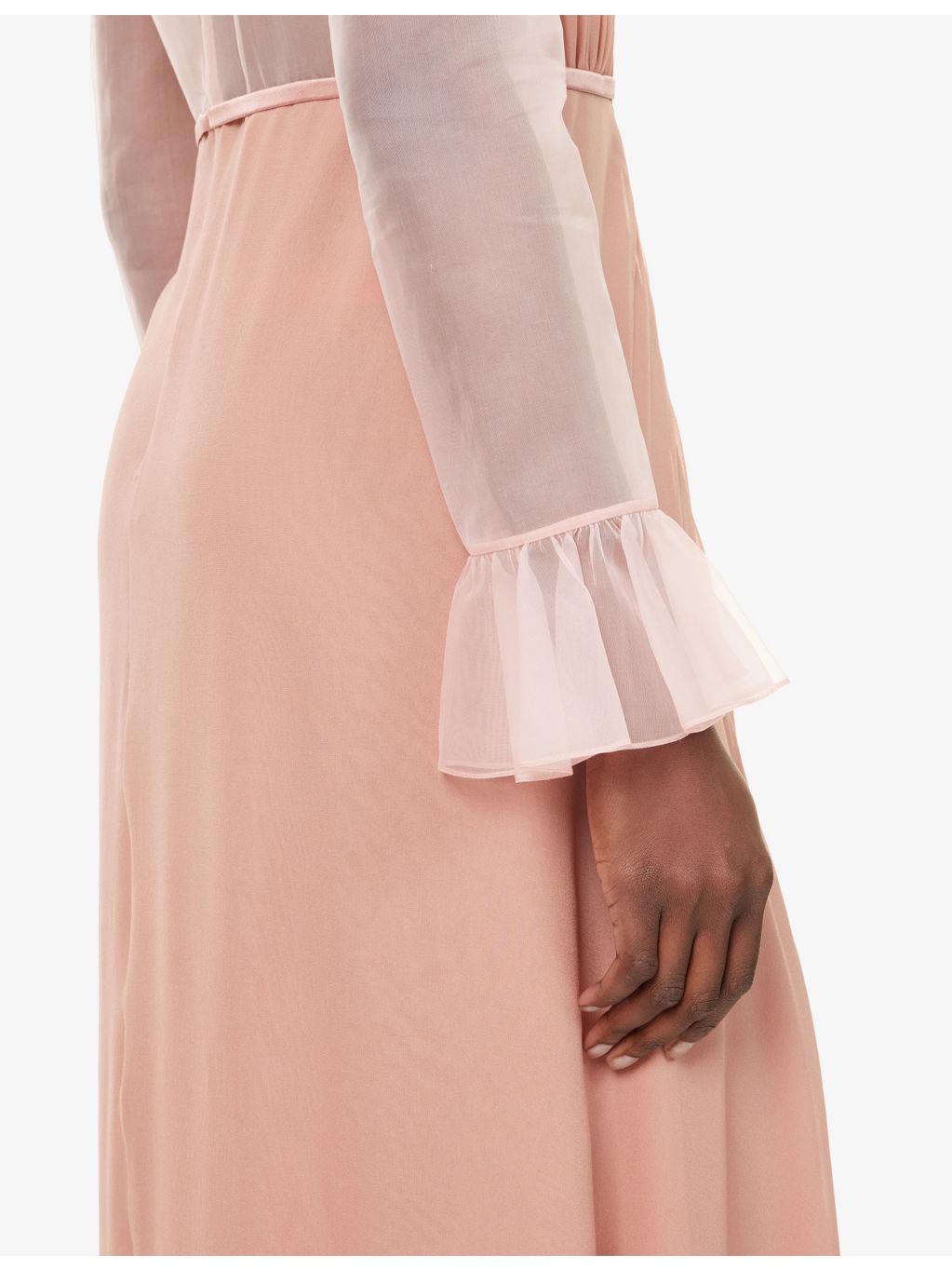 Shirred-Bodice Sheer-Sleeve Silk Gown - 6
