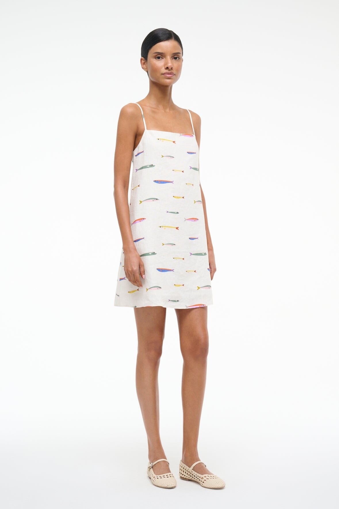 STAUD LAURA LINEN MINI DRESS POP SARDINES IVORY - 4