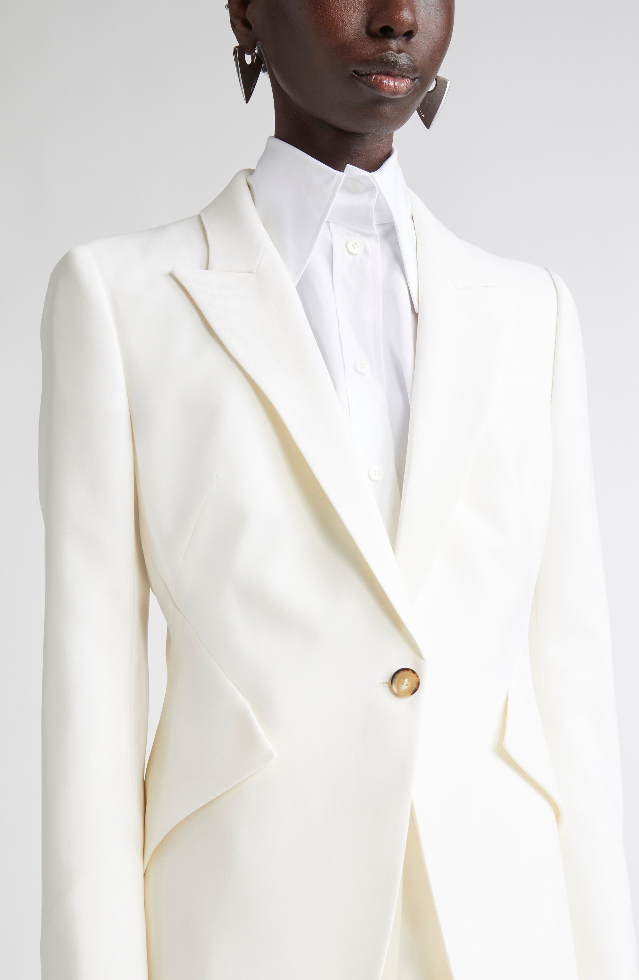 McQueen Single Breasted Wool Martingale Blazer in Bone at Nordstrom - 5