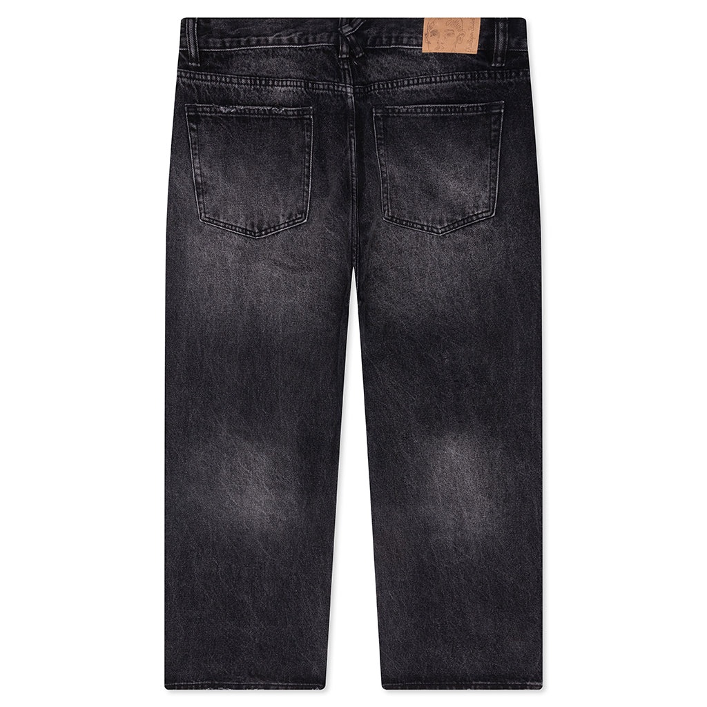 RHINESTONE FACE JEANS - BLACK - 2