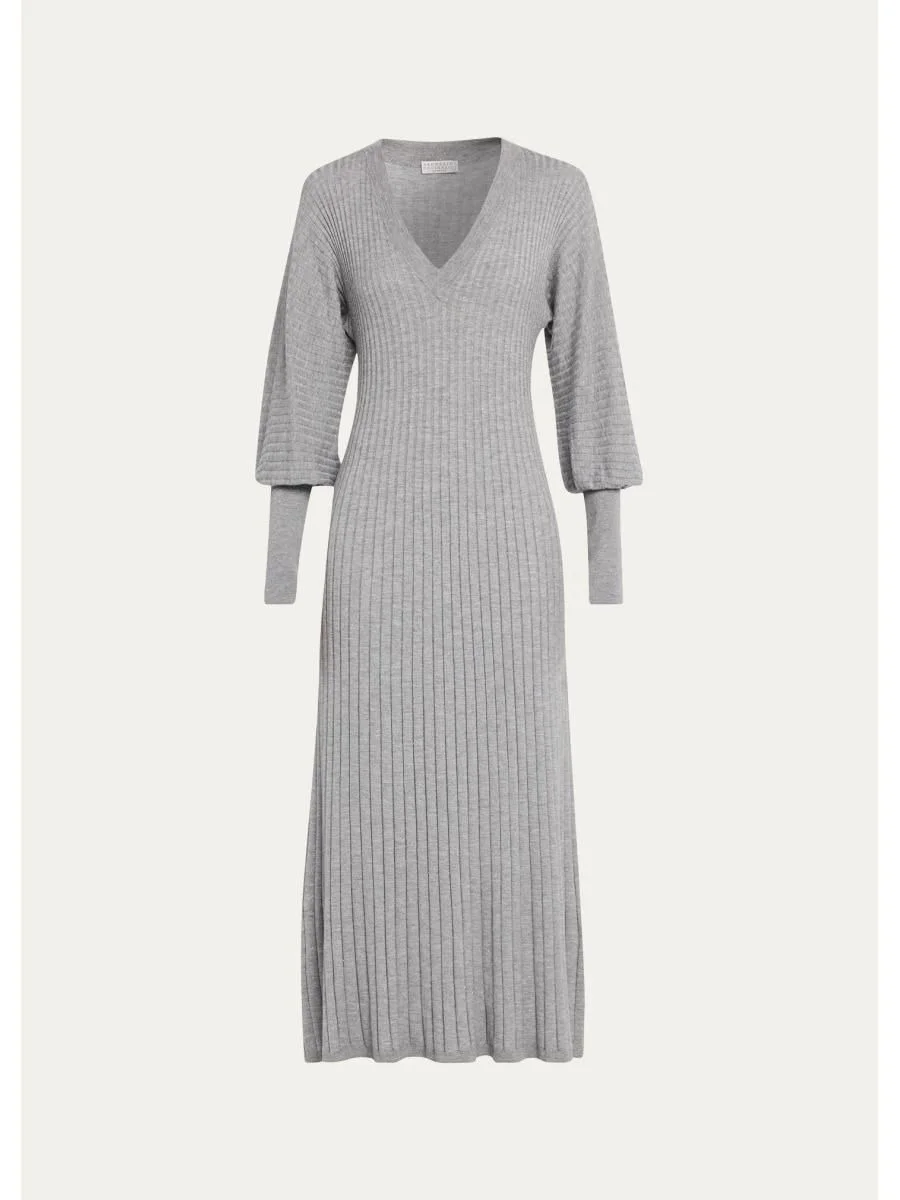 Sparkle Cashmere Rib Long-Sleeve Midi Dress - 1