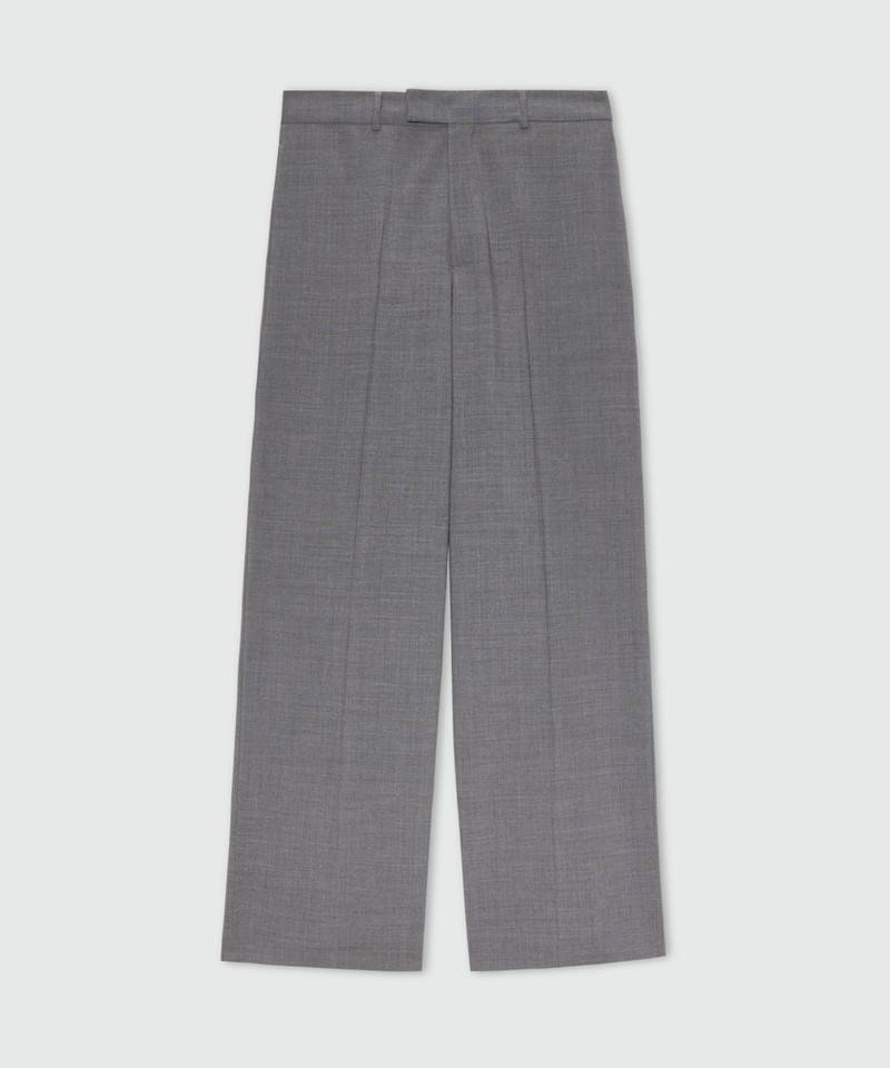 Grey melange wide-leg wool trousers with pressed crease 1