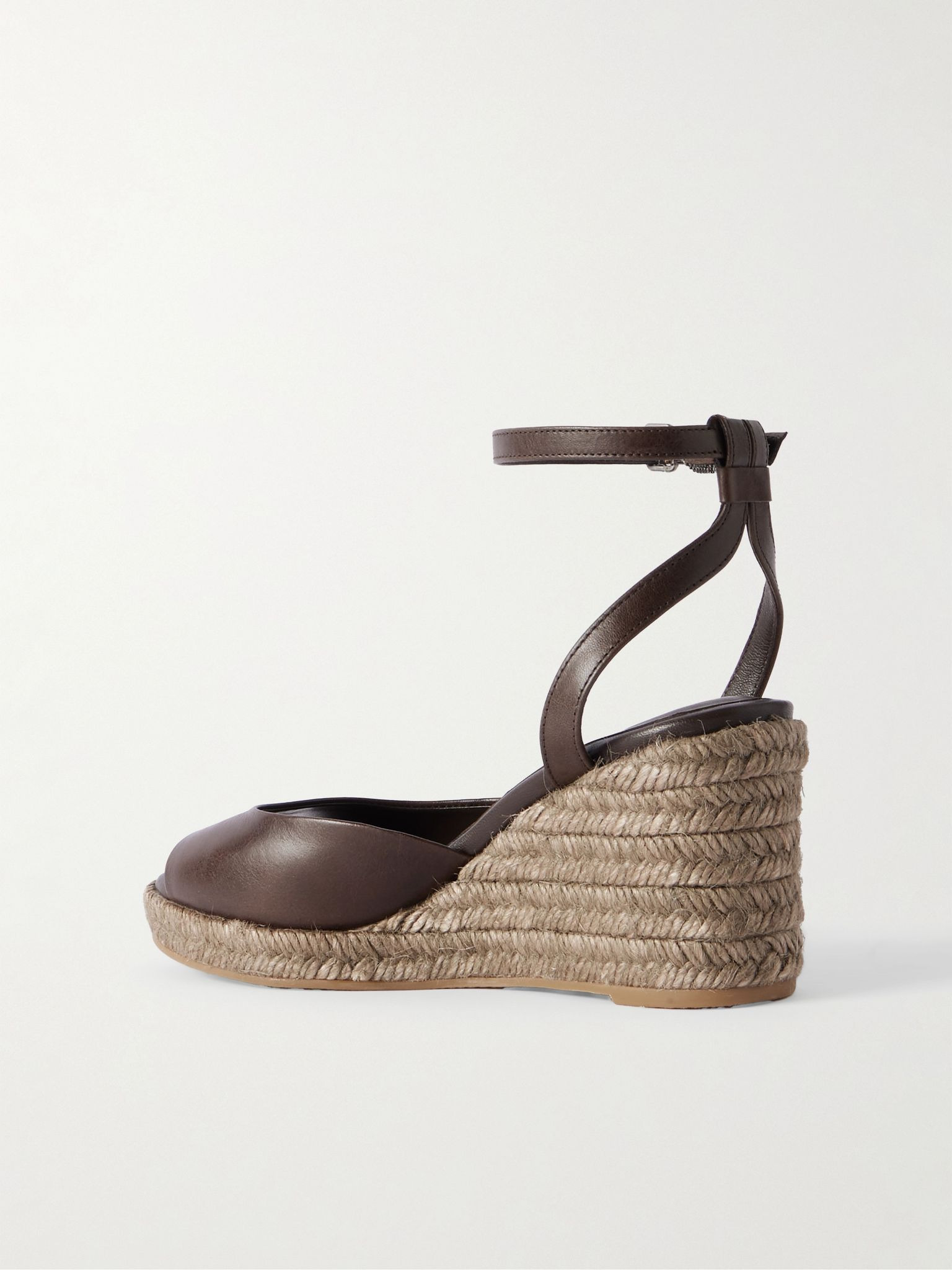 Bead-embellished leather wedge espadrilles Dark brown - 3
