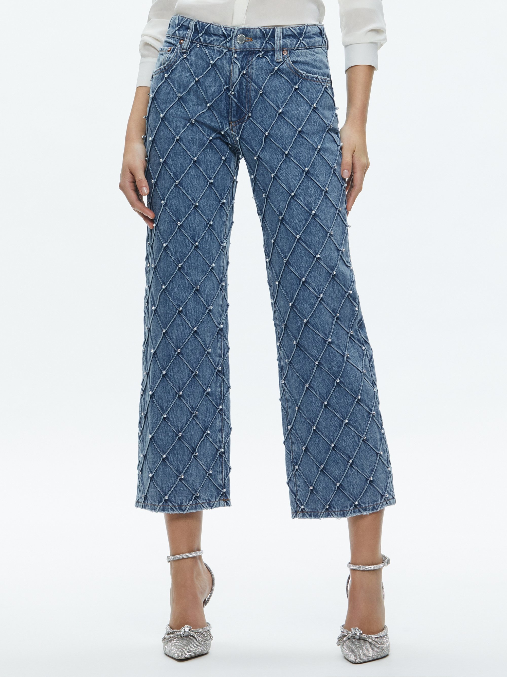 WEEZY QUILTED EMBELLISHED CROPPED MID RISE JEAN - 3
