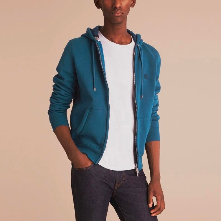Men's Burberry Fleece Lined Long Sleeves Hooded Jacket Blue 40504161 - 5