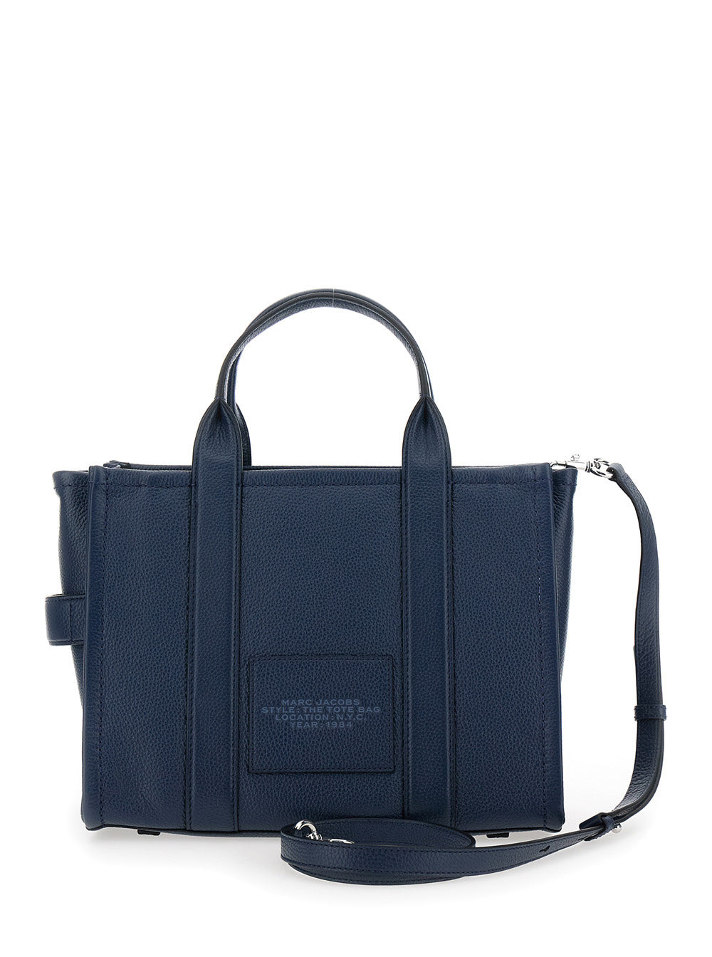 Marc Jacobs Women 'The Tote Bag Medium' Blue Bag With Logo Print On The Front In Hammered Leather Wo - 4